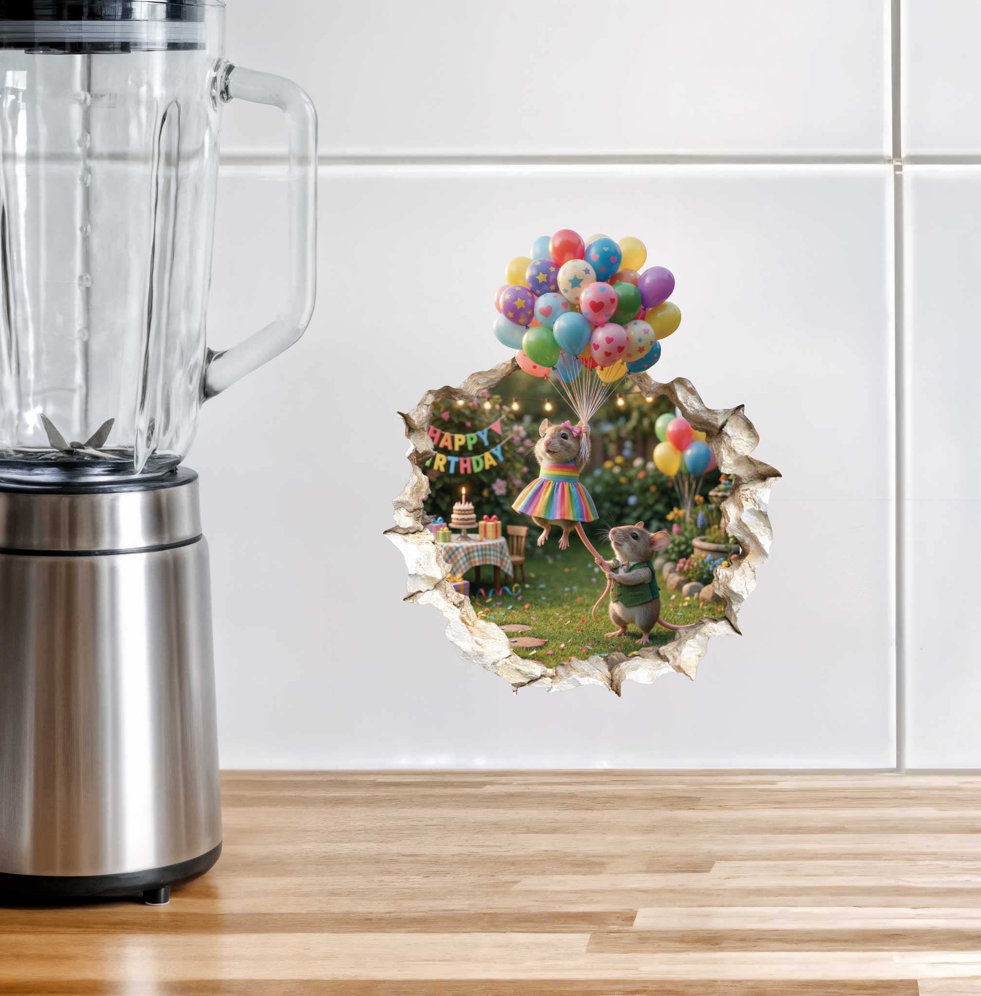 Birthday Balloon Lift-Off Mouse Hole Decal