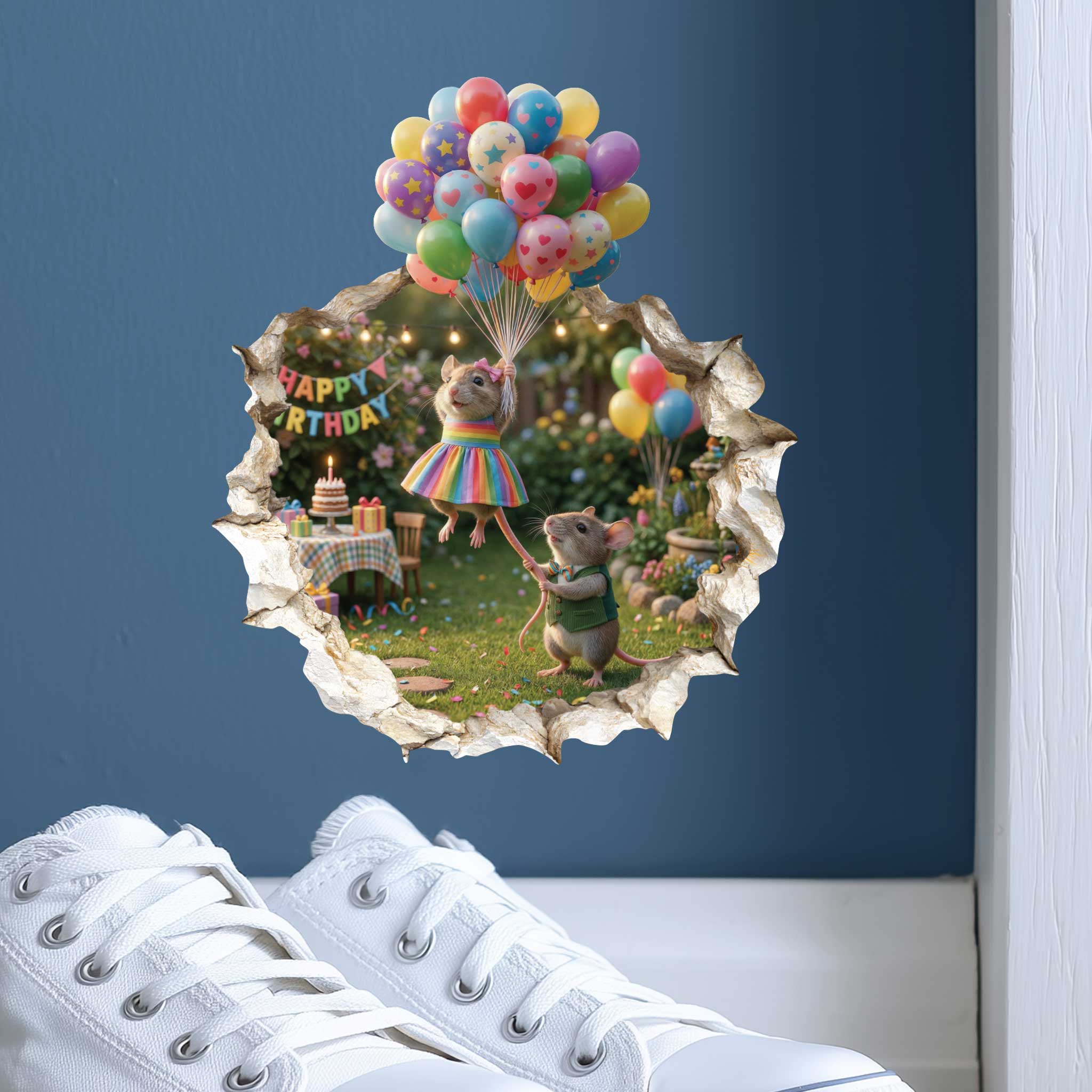 Birthday Balloon Lift-Off Mouse Hole Decal