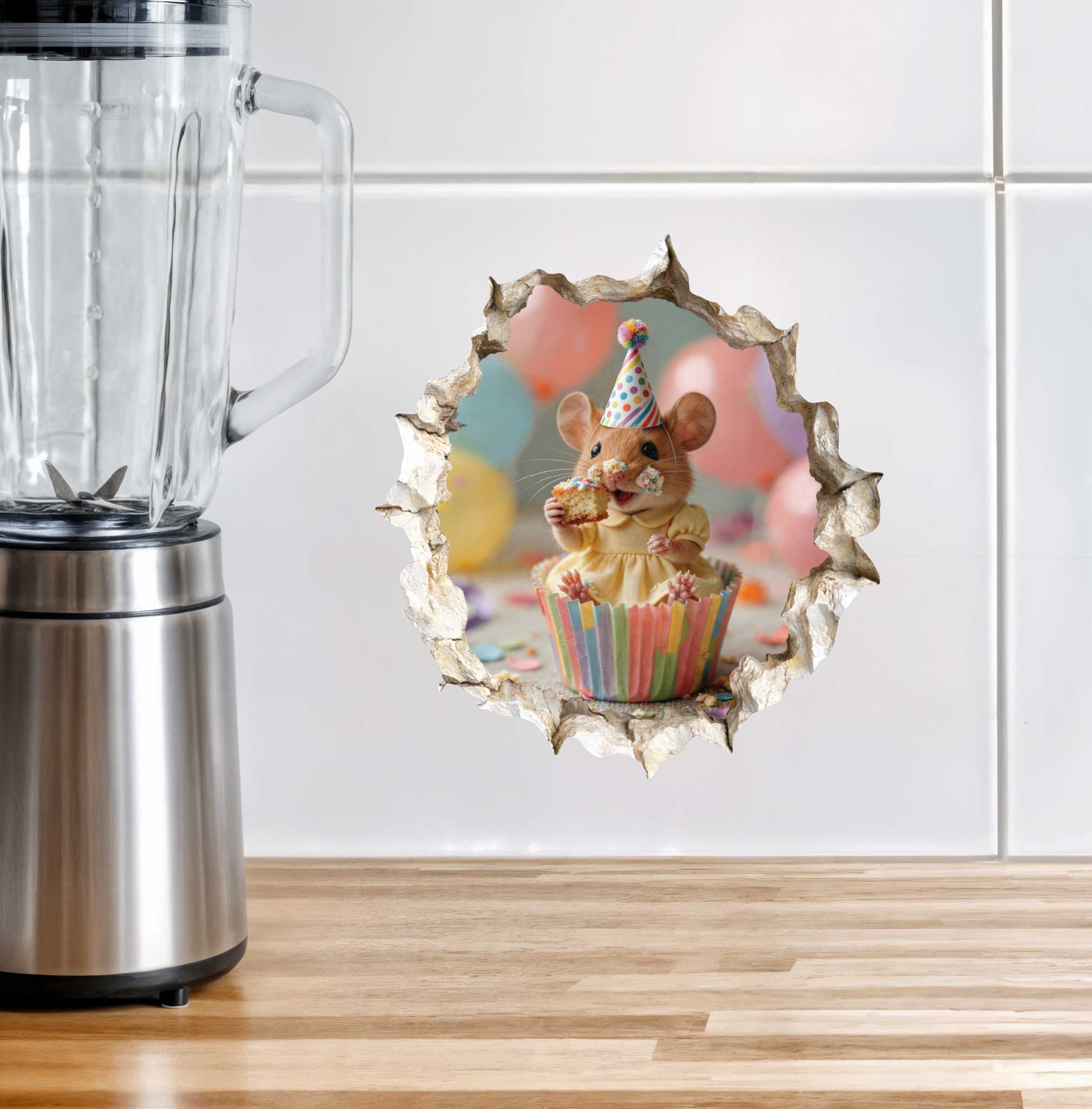 Birthday Cupcake Cutie Mouse Hole Decal
