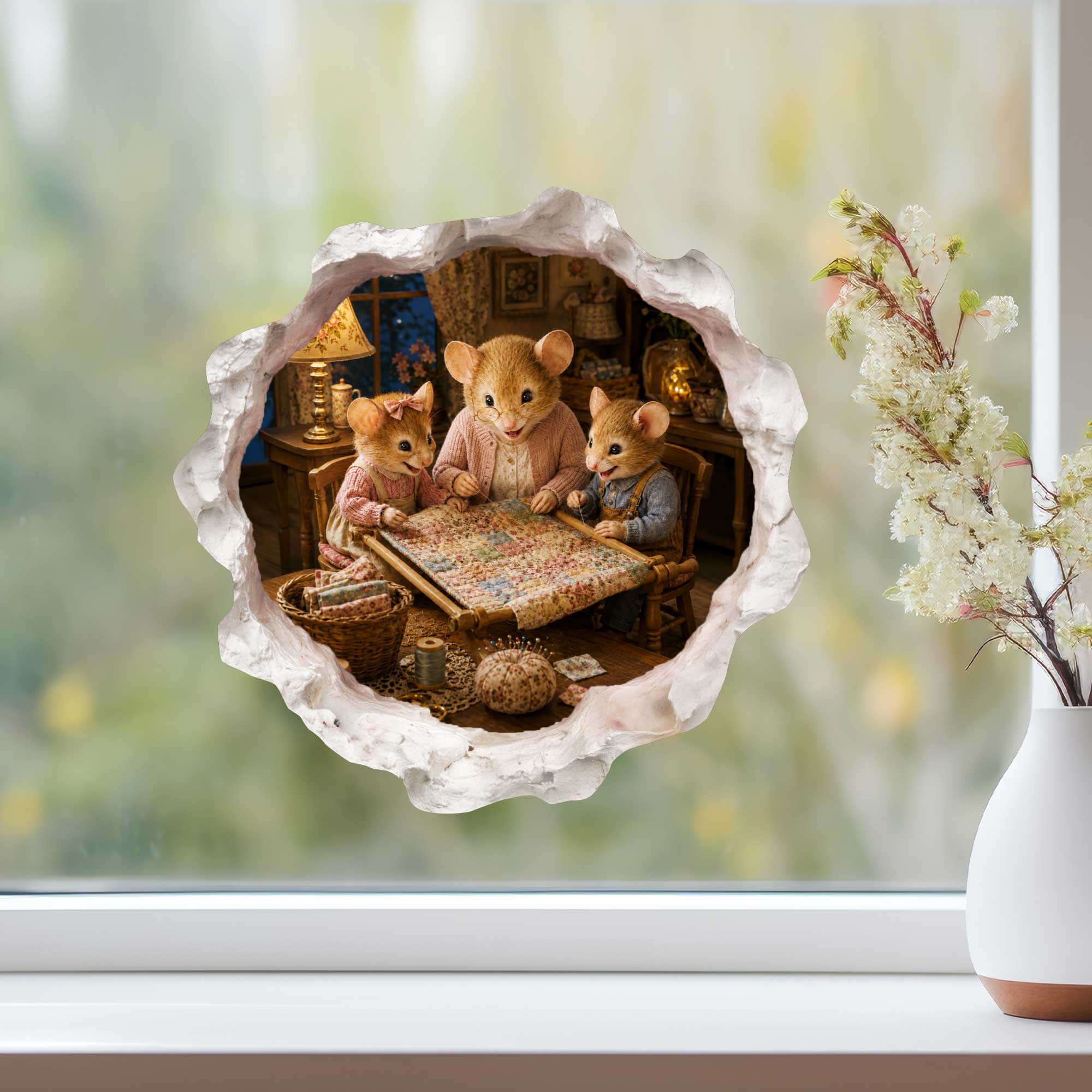 Grandkids and Grandma Quilting Mouse Hole Decal