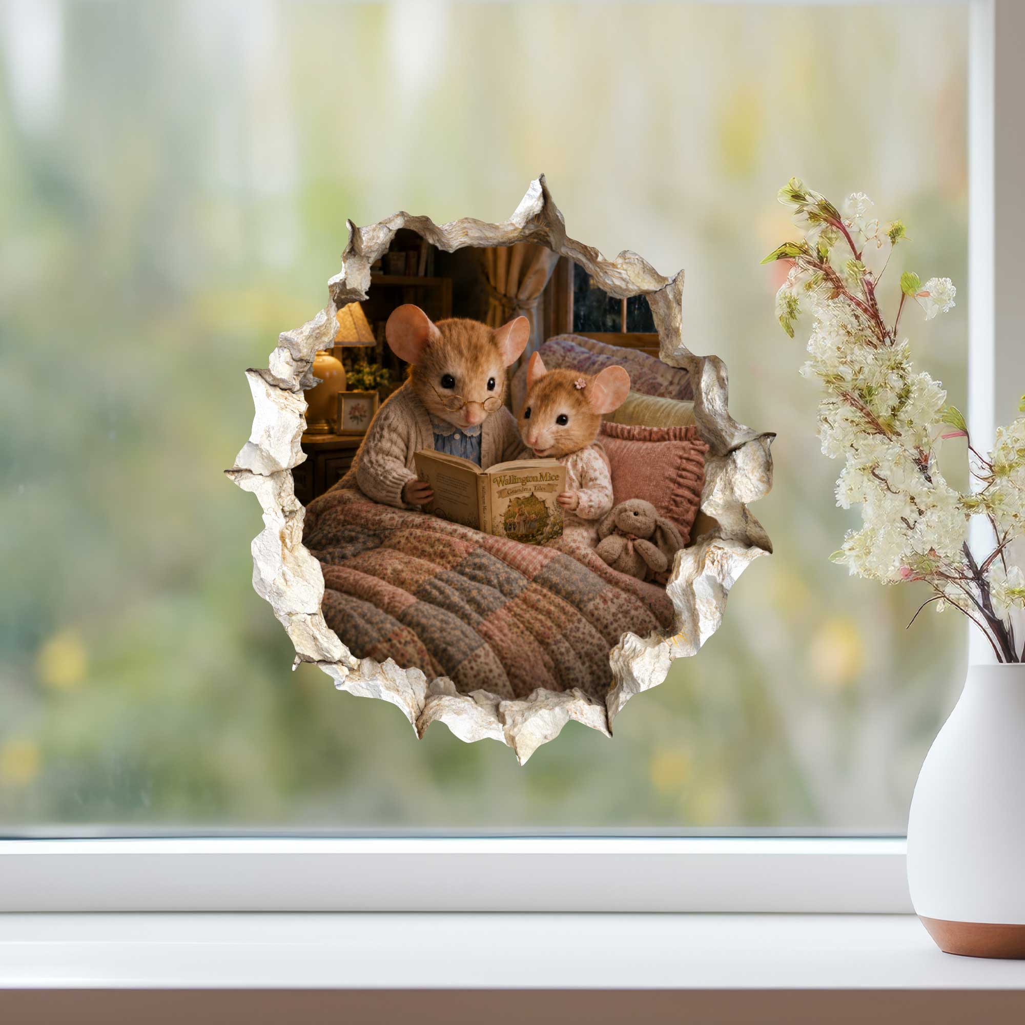 Granddaughter and Grandma Bedtime Story Mouse Hole Decal