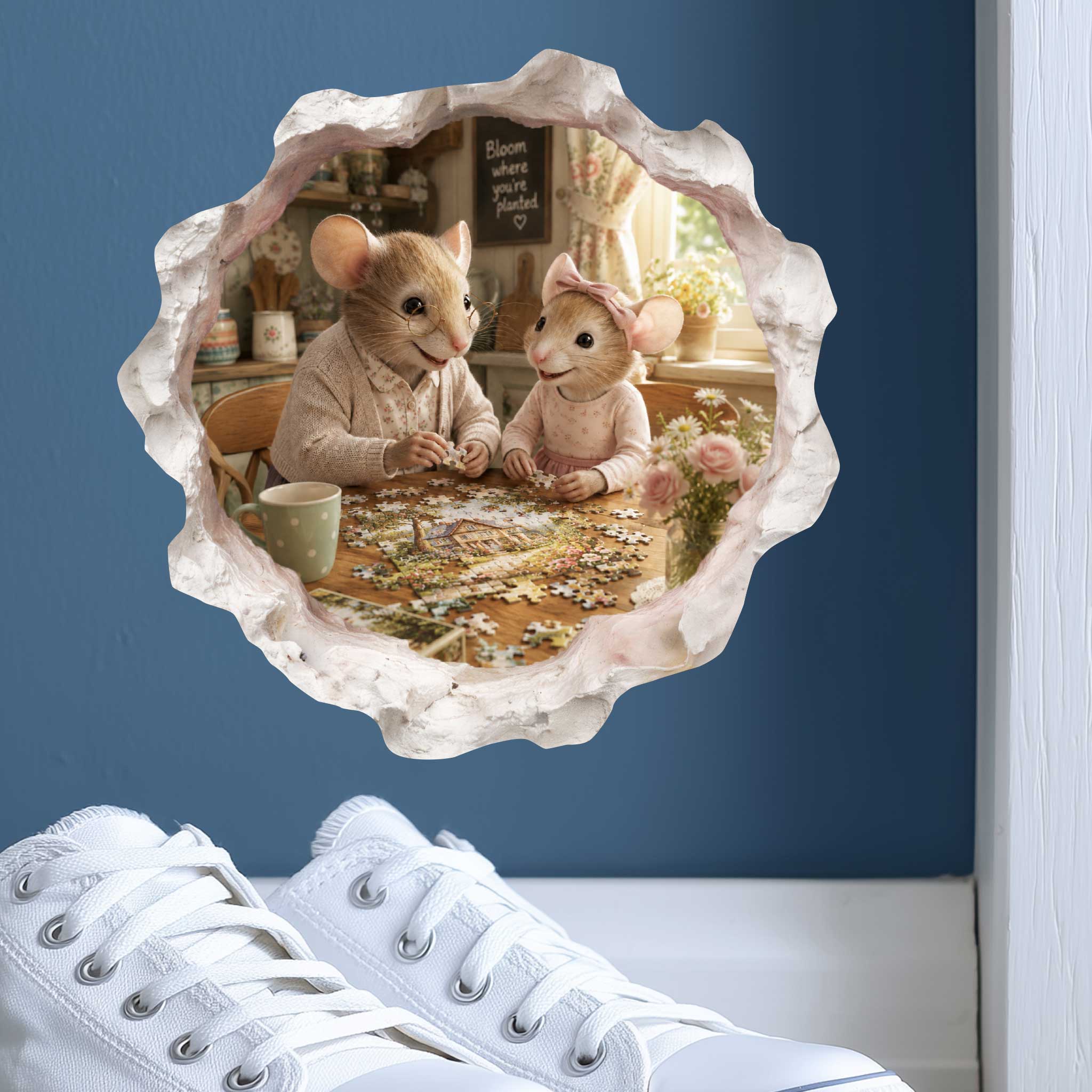 Granddaughter and Grandma Puzzle Time Mouse Hole Decal