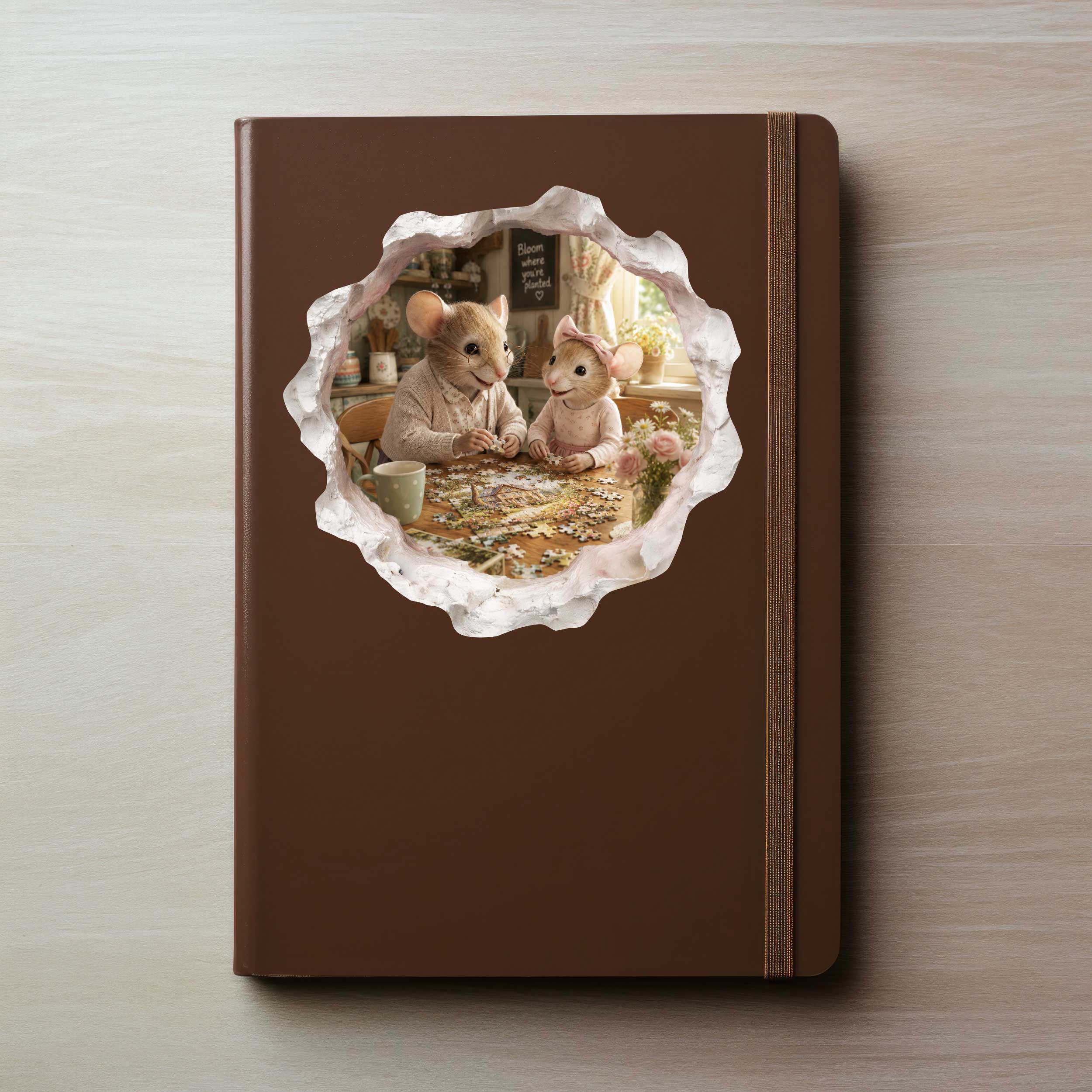 Granddaughter and Grandma Puzzle Time Mouse Hole Decal
