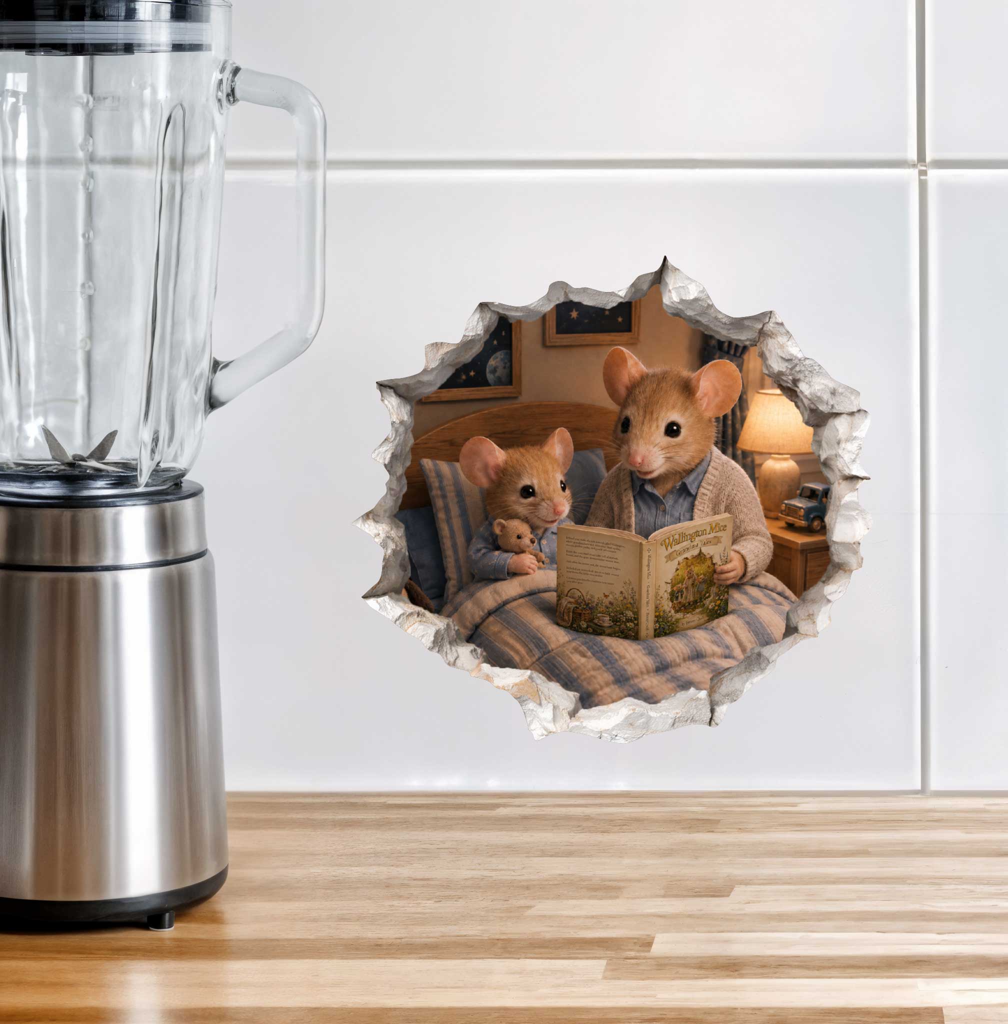 Grandson and Grandma Reading Mouse Hole Decal