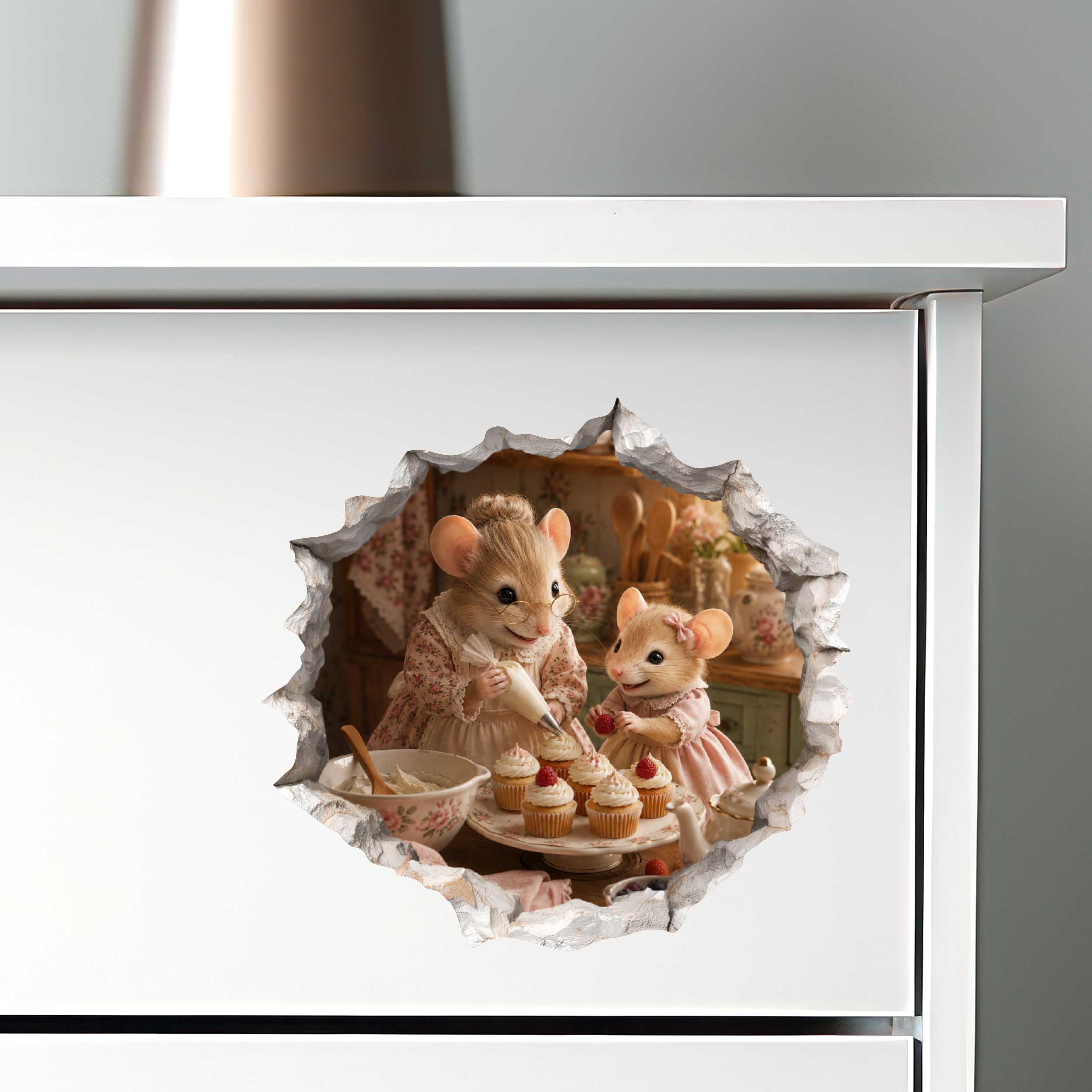 Granddaughter and Grandma Baking Day Mouse Hole Decal