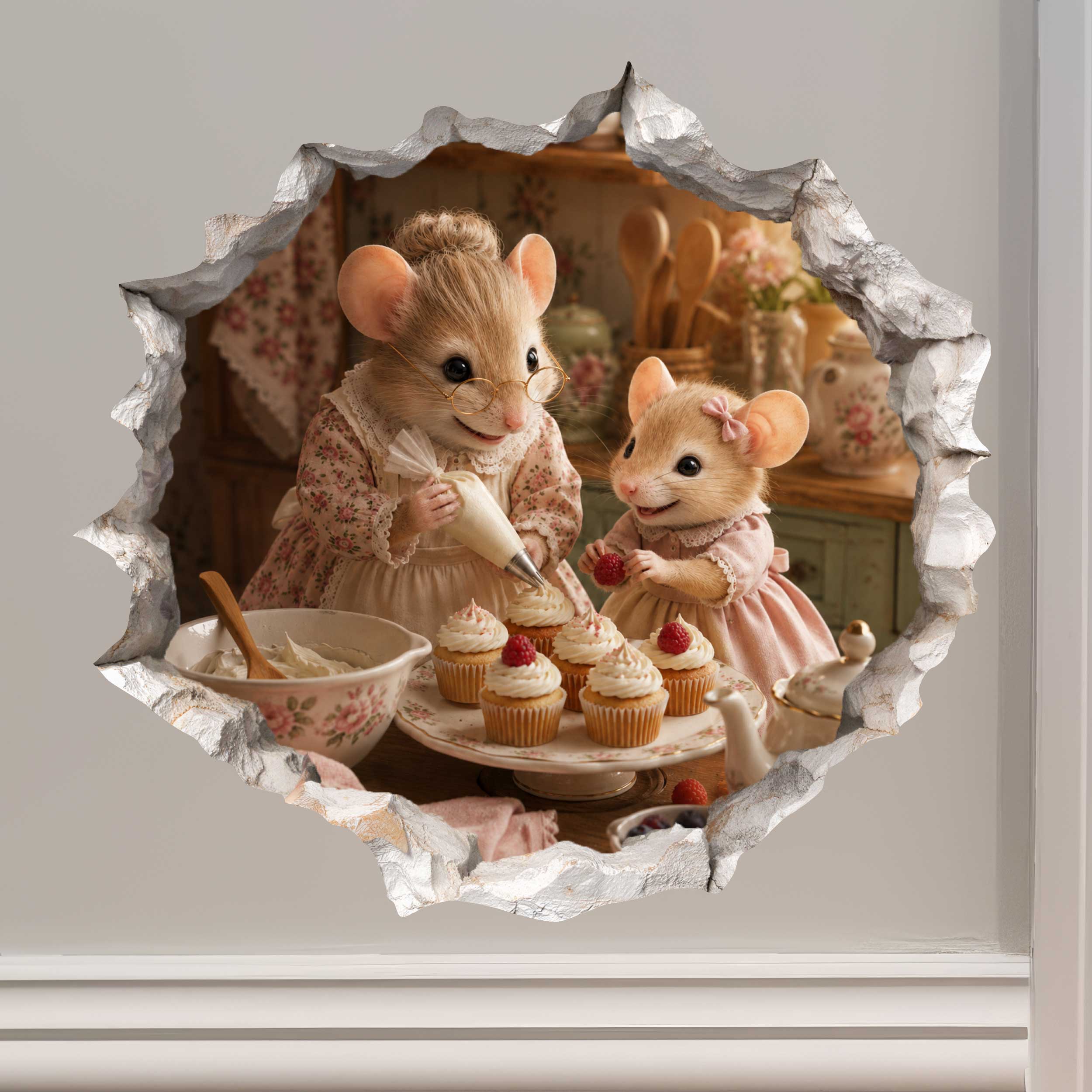 Granddaughter and Grandma Baking Day Mouse Hole Decal