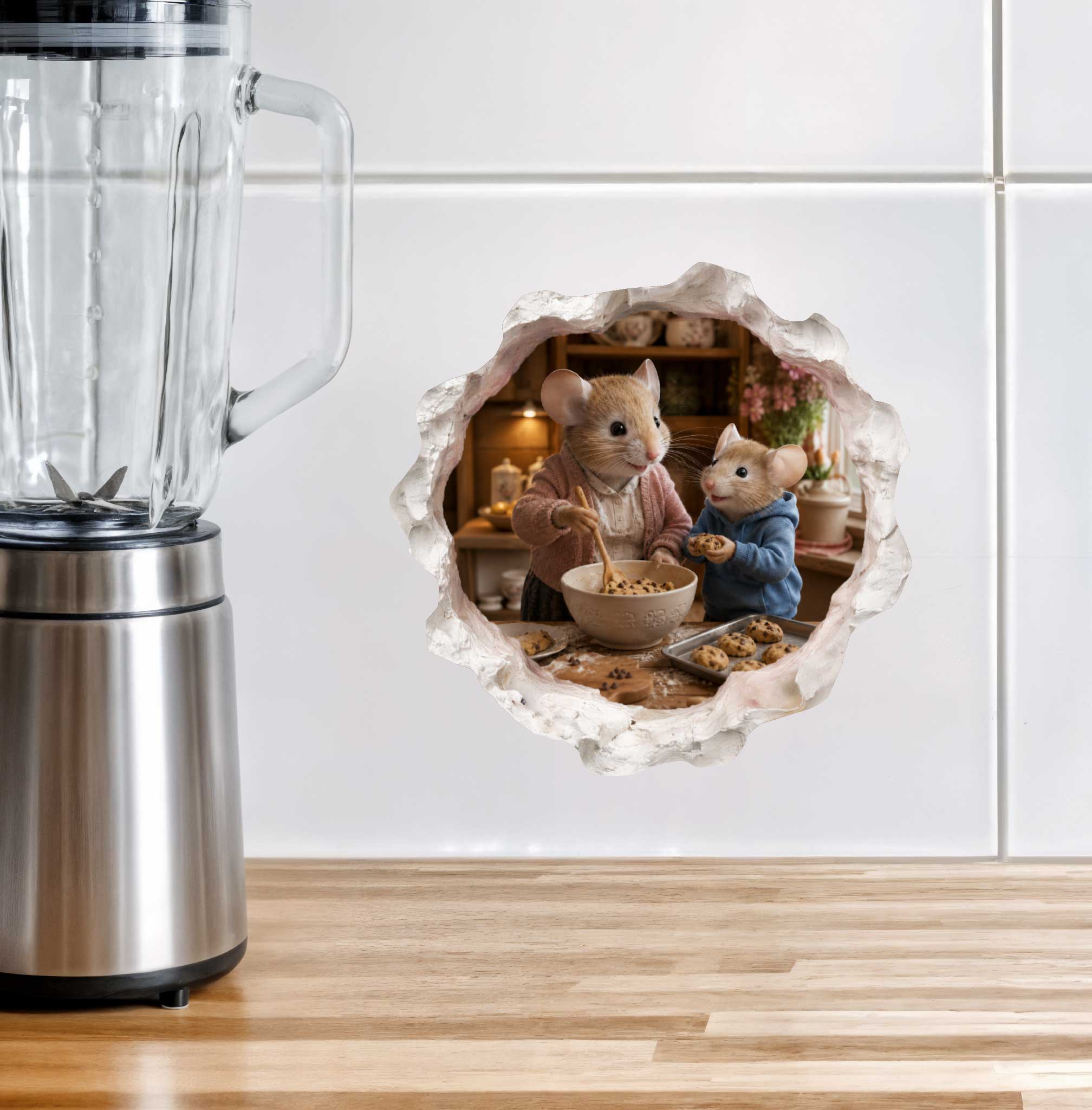 Grandson and Grandma Making Cookies Mouse Hole Decal