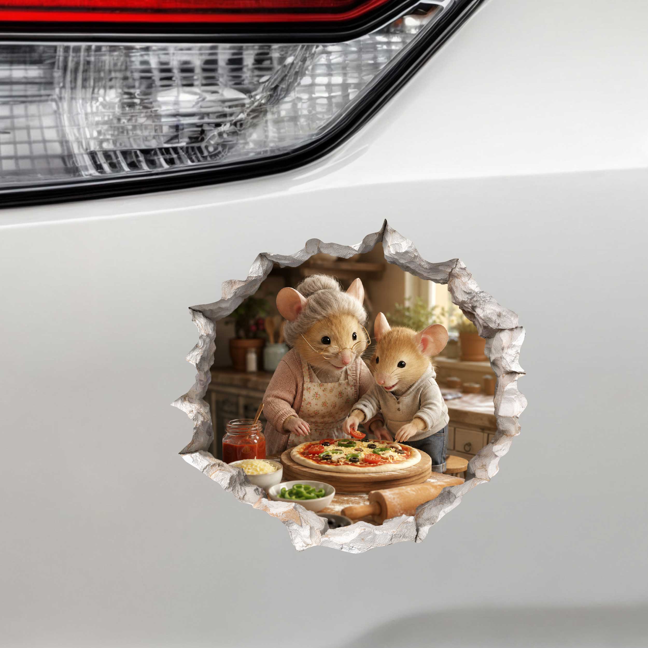 Grandson and Grandma Pizza Night Mouse Hole Decal