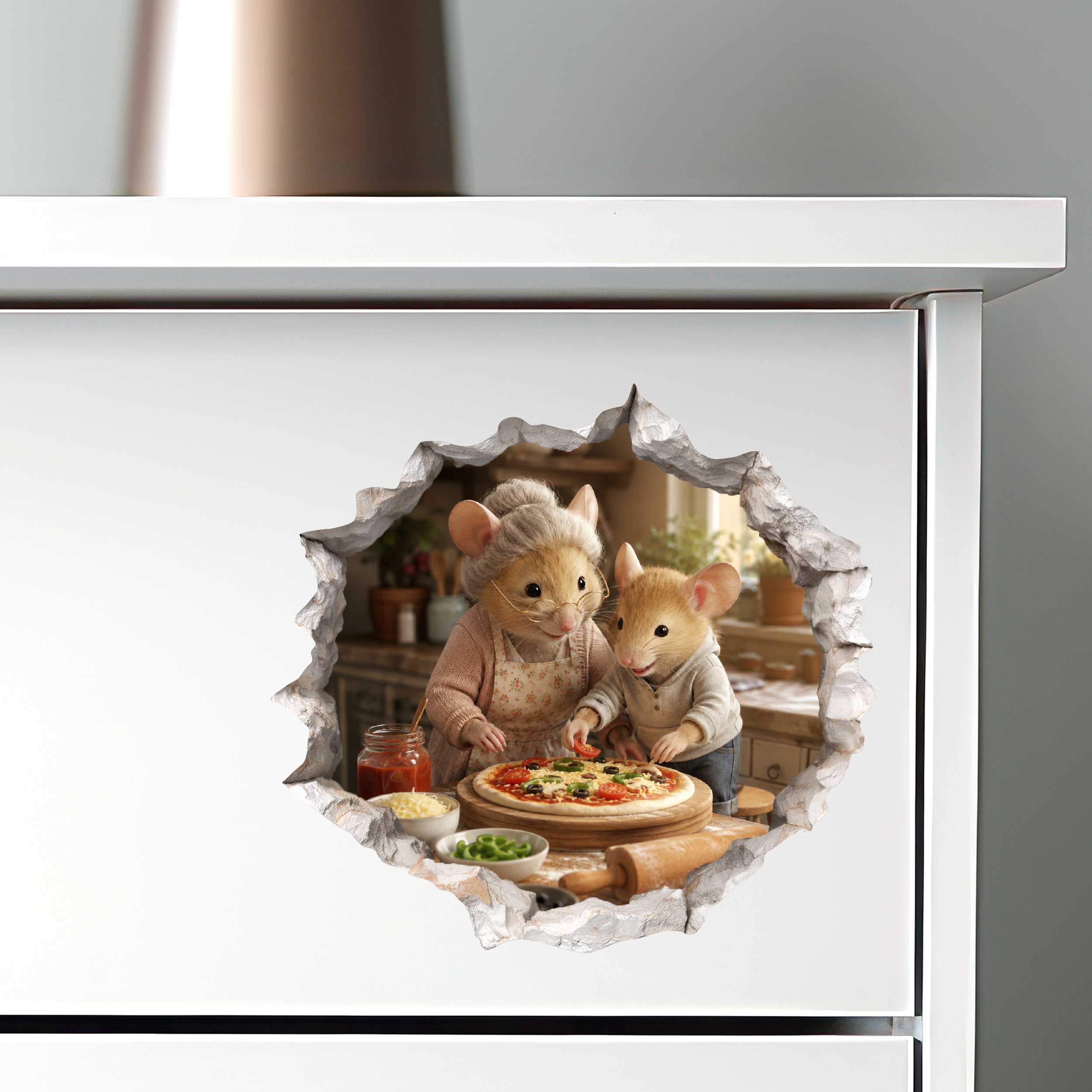Grandson and Grandma Pizza Night Mouse Hole Decal