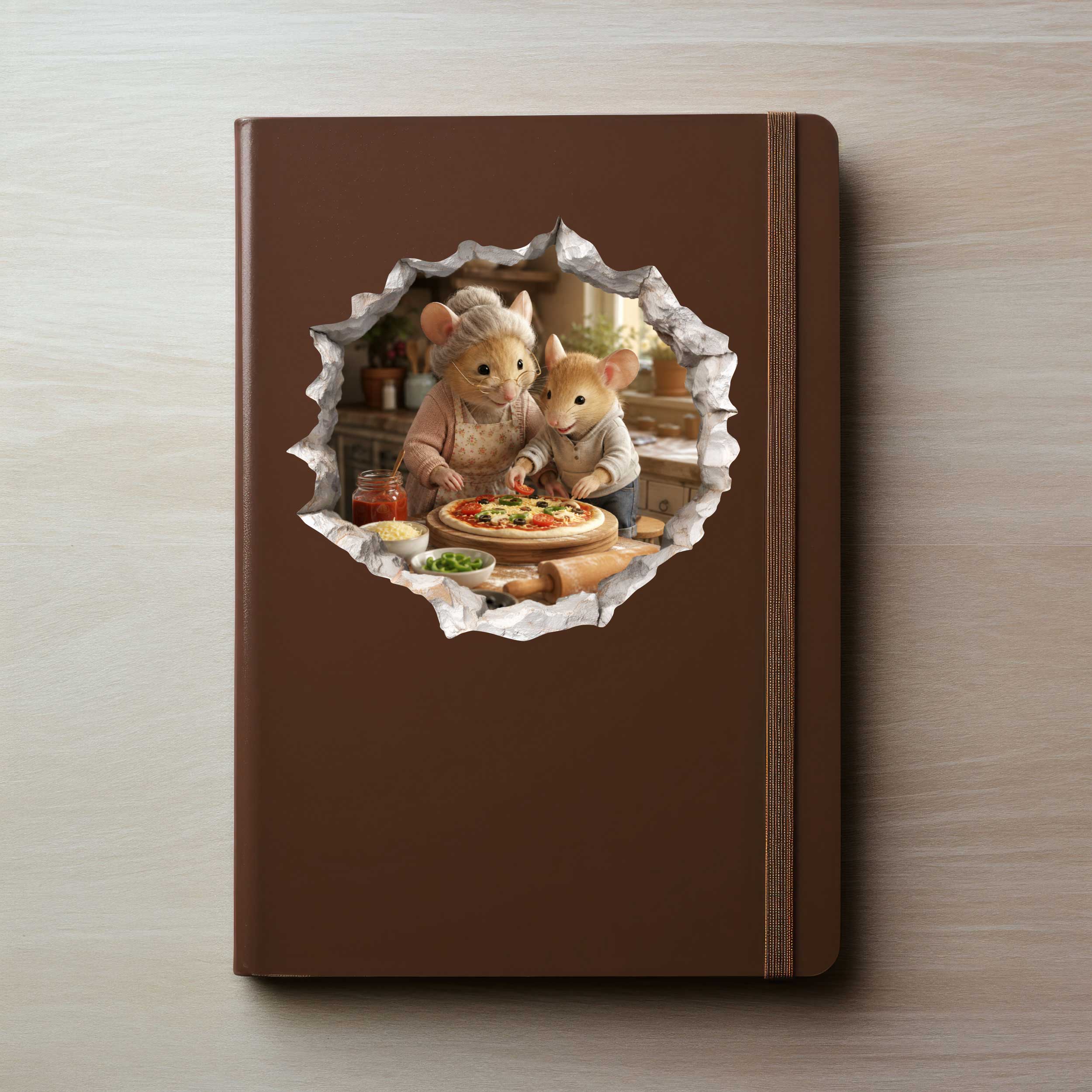 Grandson and Grandma Pizza Night Mouse Hole Decal
