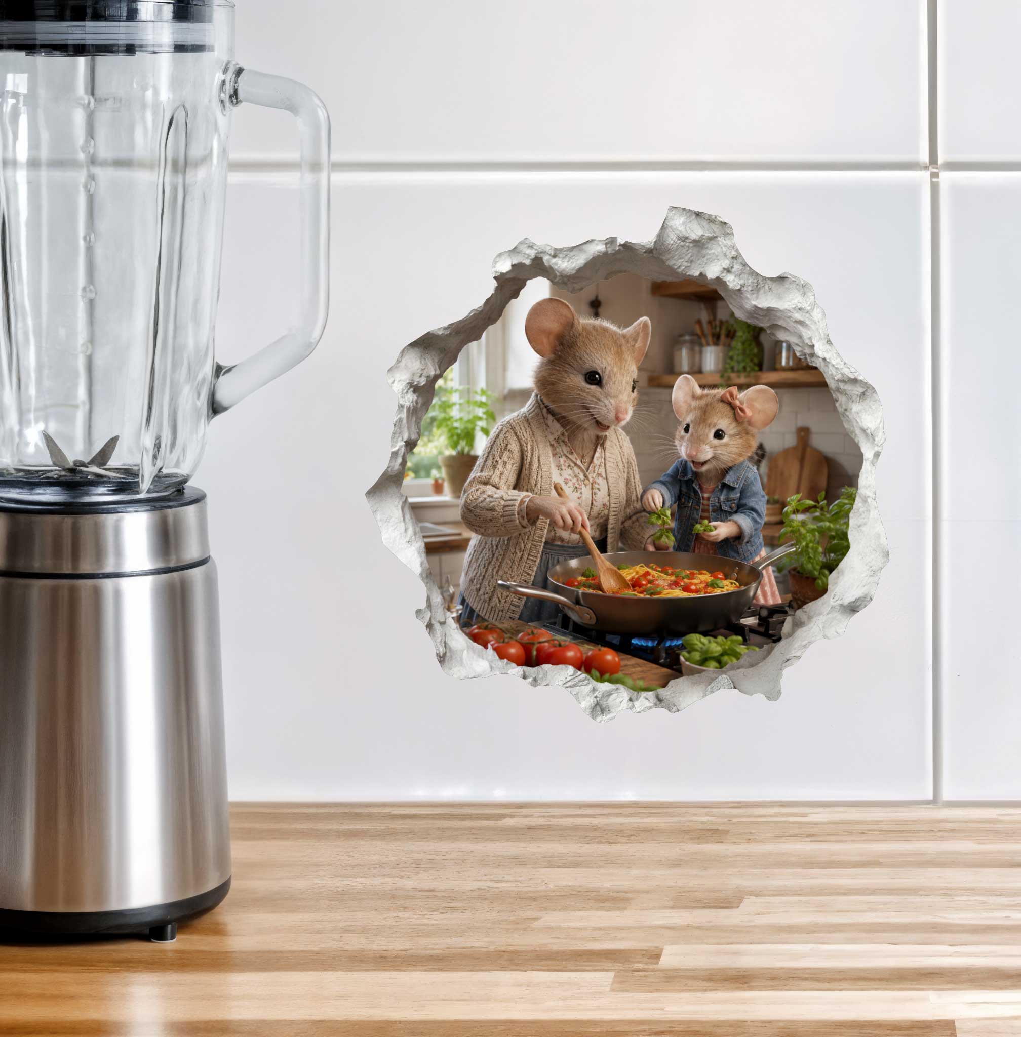 Granddaughter and Grandma Pasta Night Mouse Hole Decal