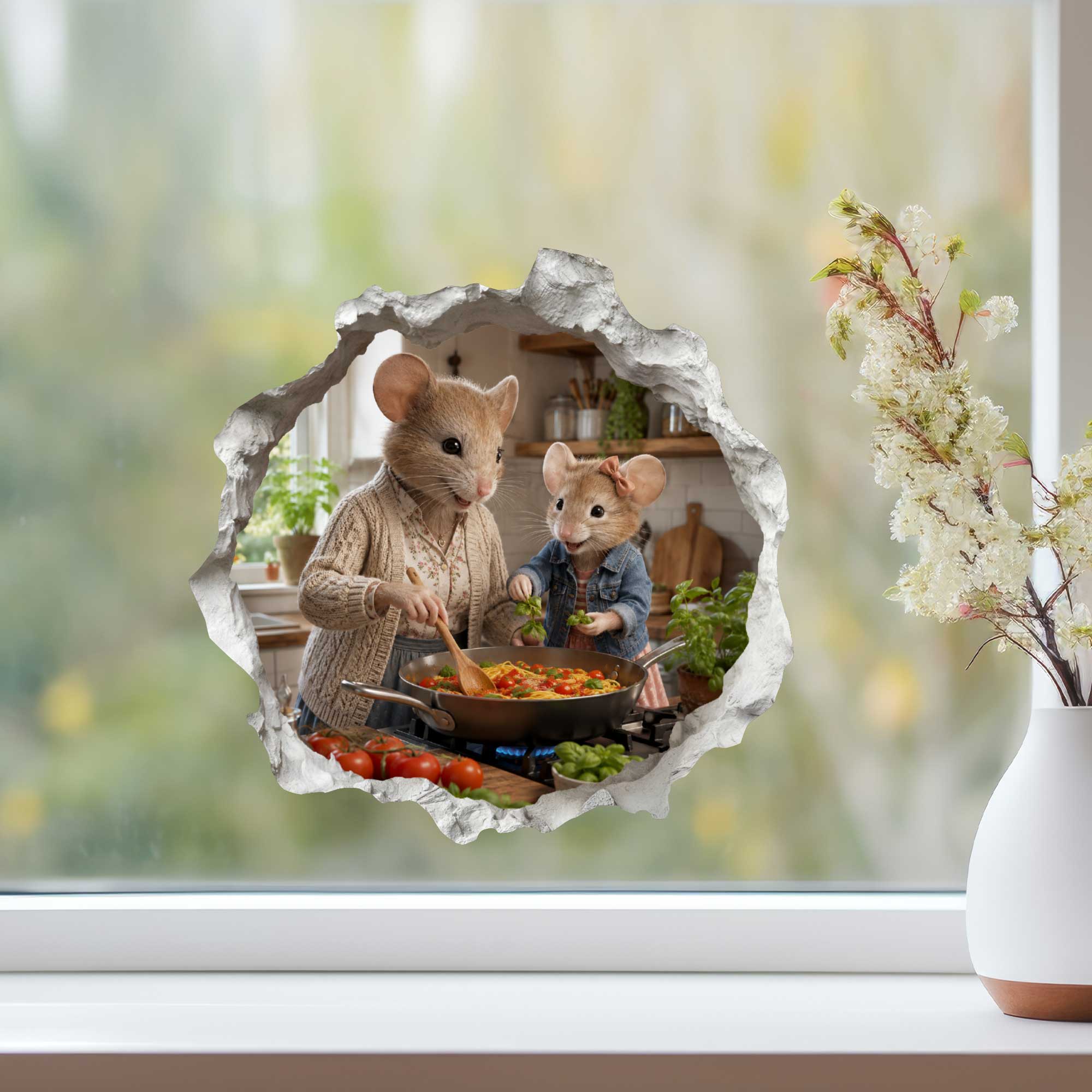 Granddaughter and Grandma Pasta Night Mouse Hole Decal