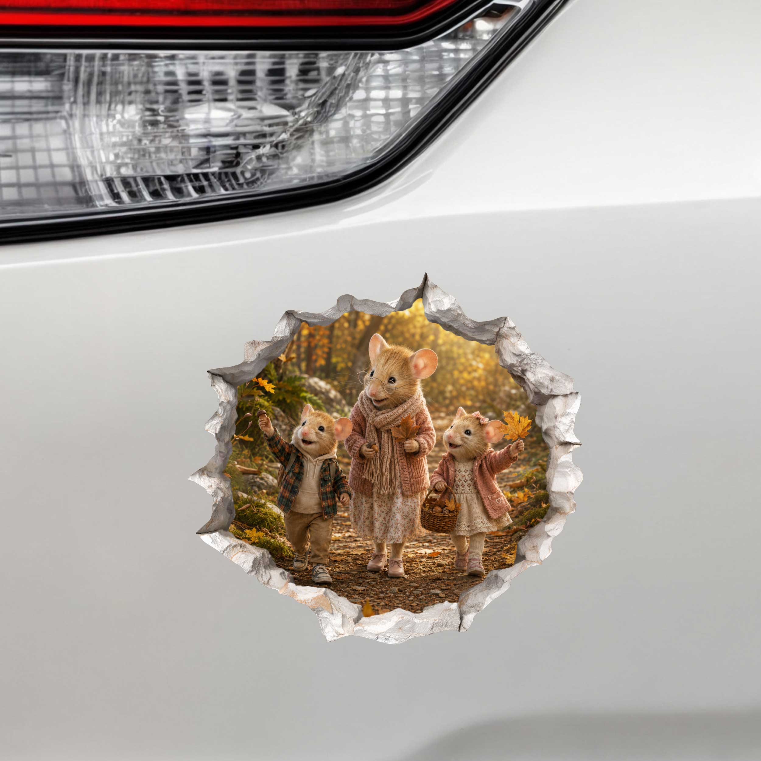 Grandkids and Grandma Fall Walk Mouse Hole Decal