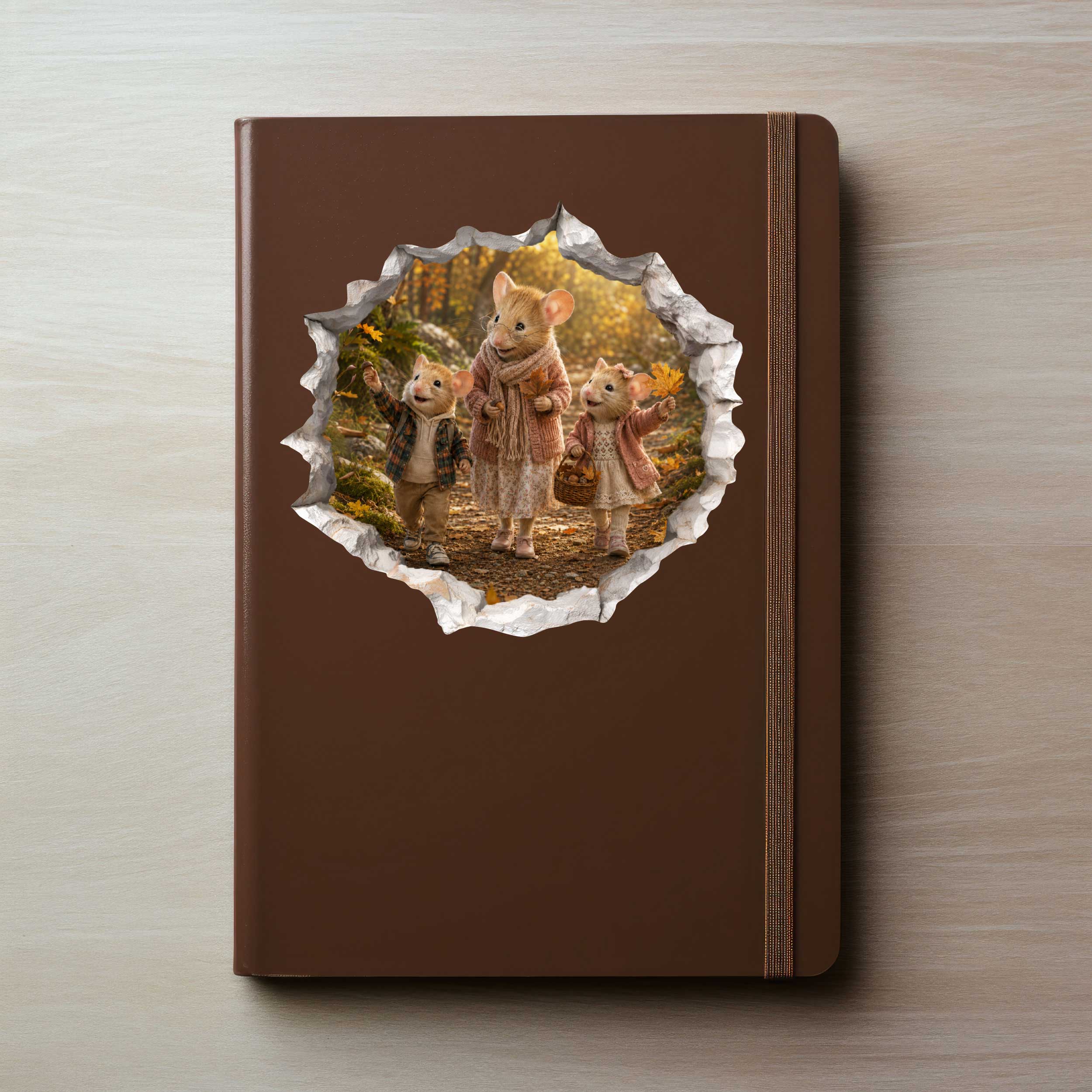 Grandkids and Grandma Fall Walk Mouse Hole Decal