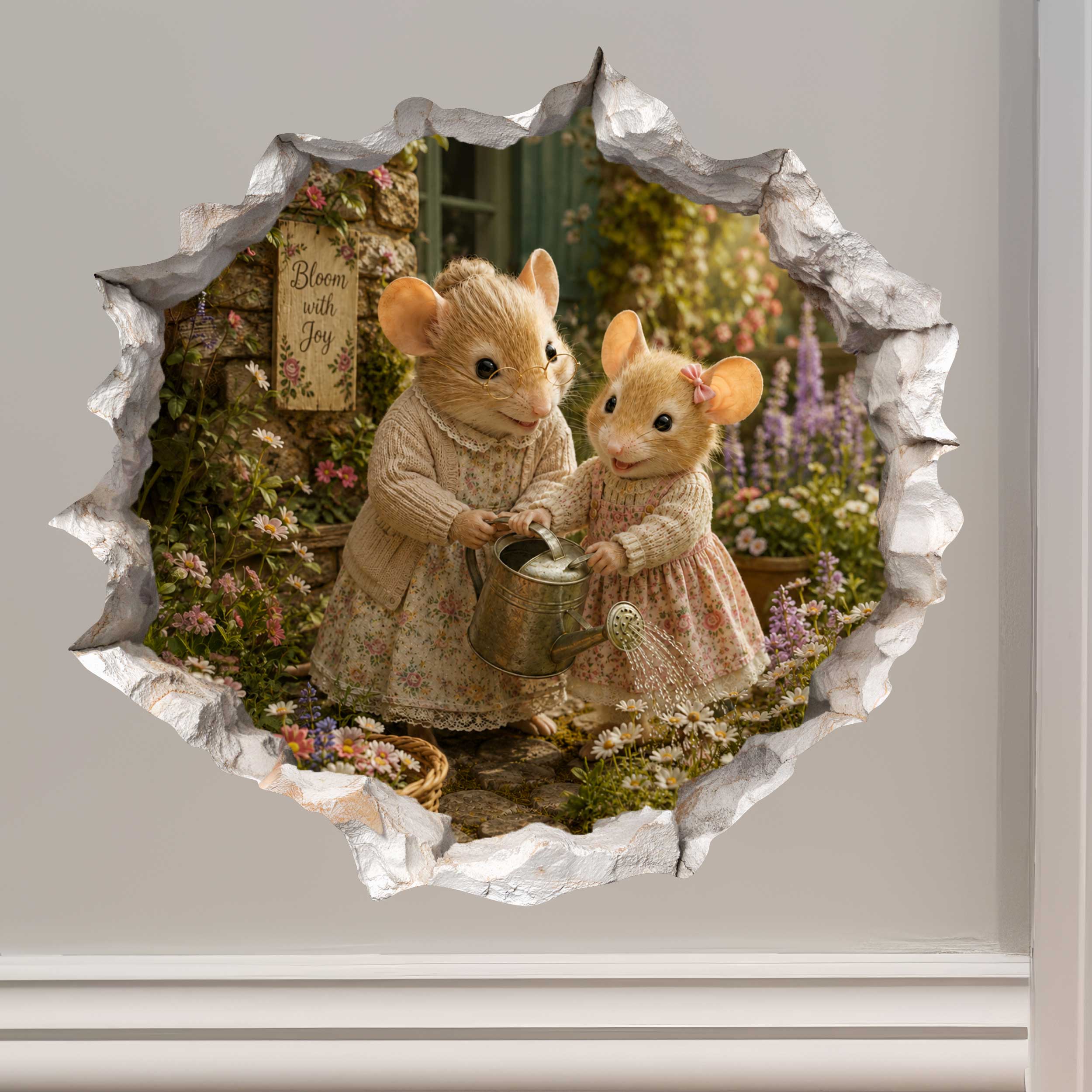 Granddaughter and Grandma Garden Helper Mouse Hole Decal