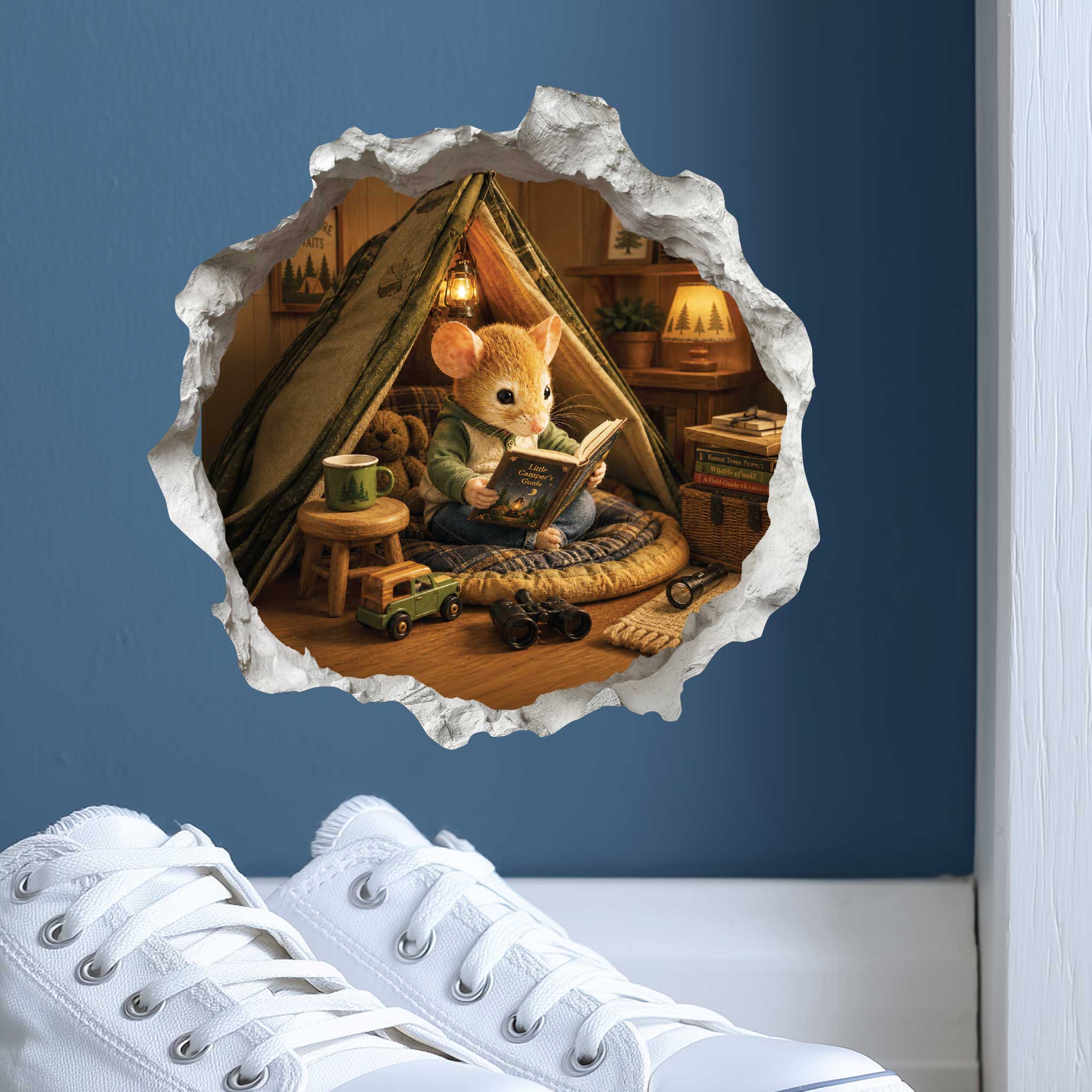 Reading Boy Mouse Hole Wall Decal