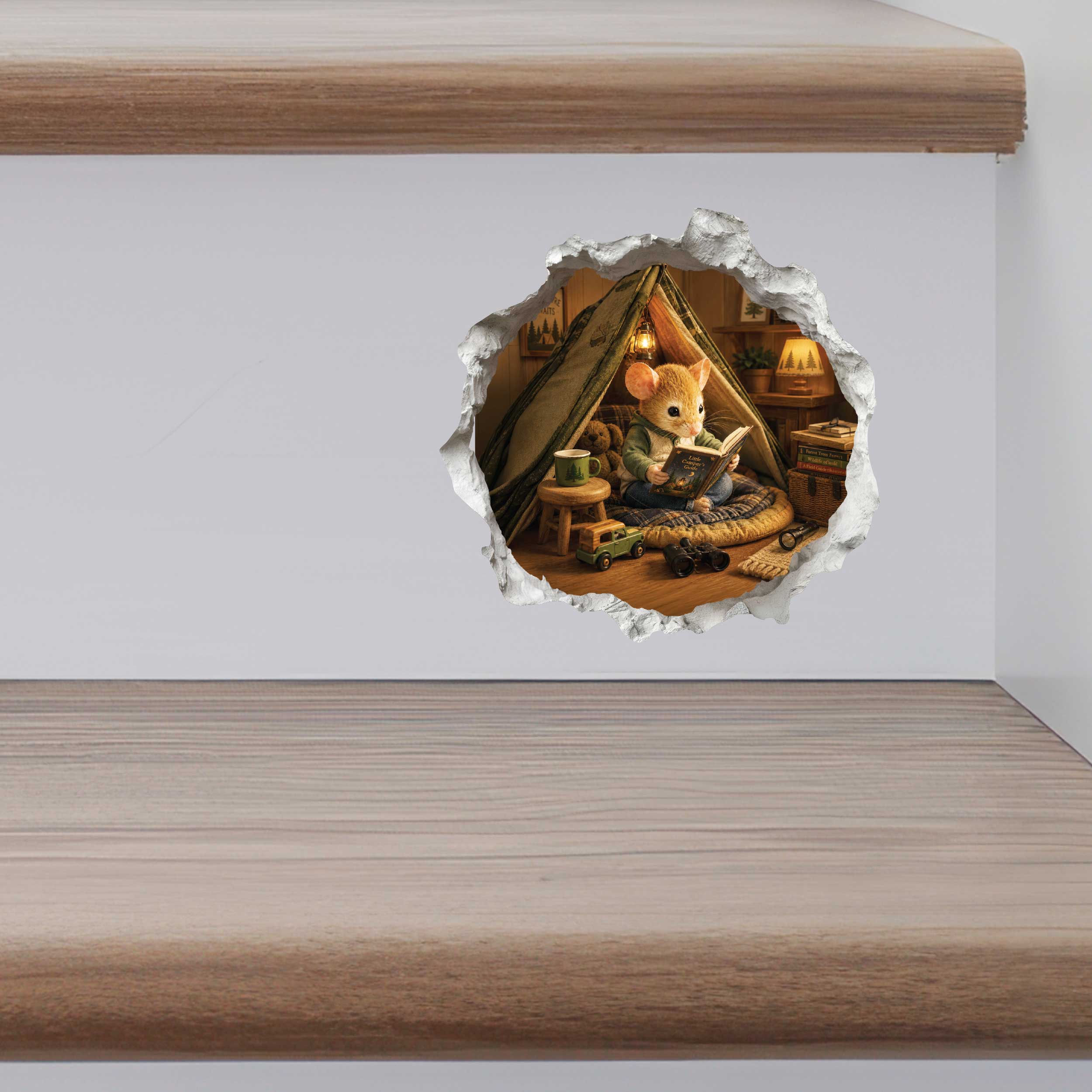 Reading Boy Mouse Hole Wall Decal