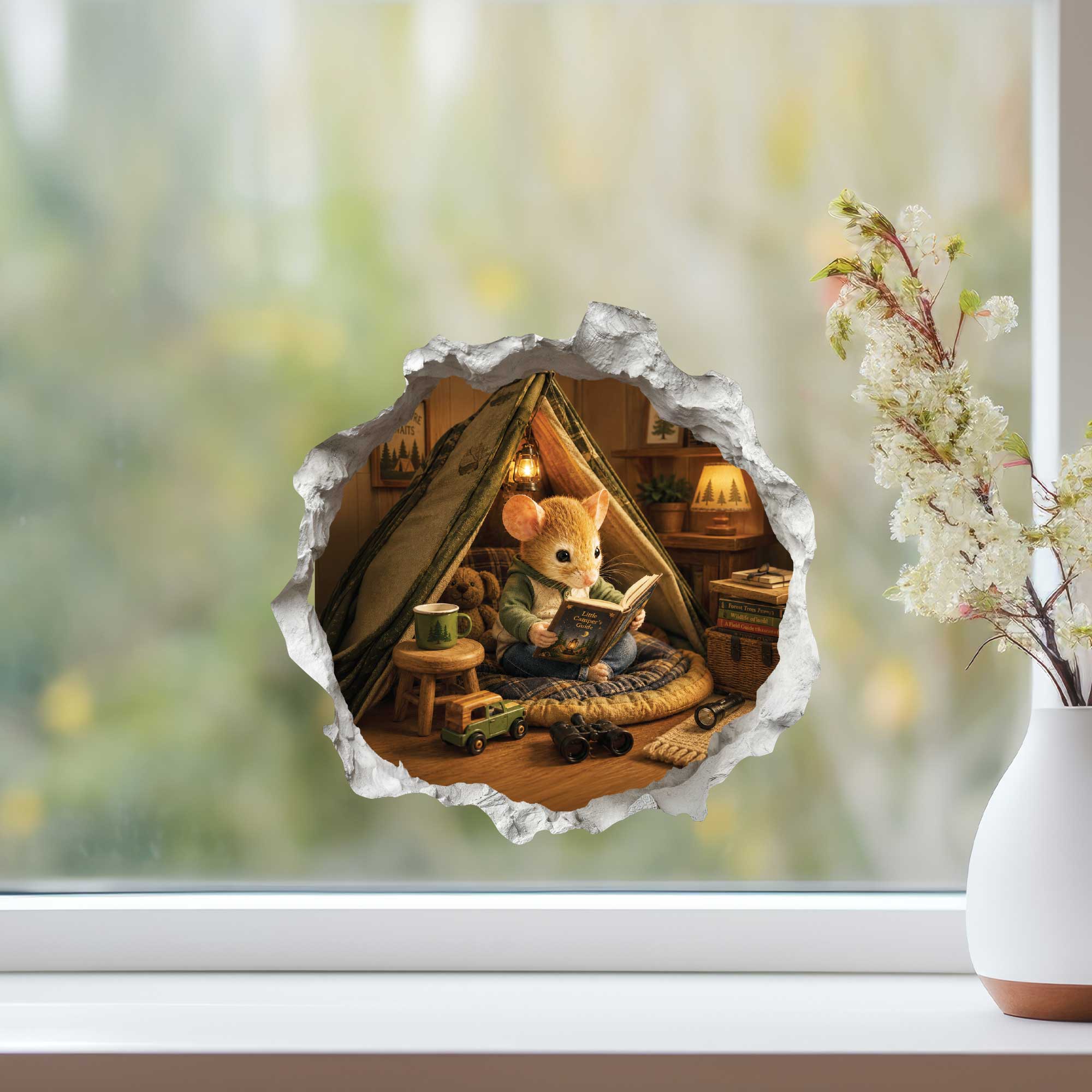 Reading Boy Mouse Hole Wall Decal