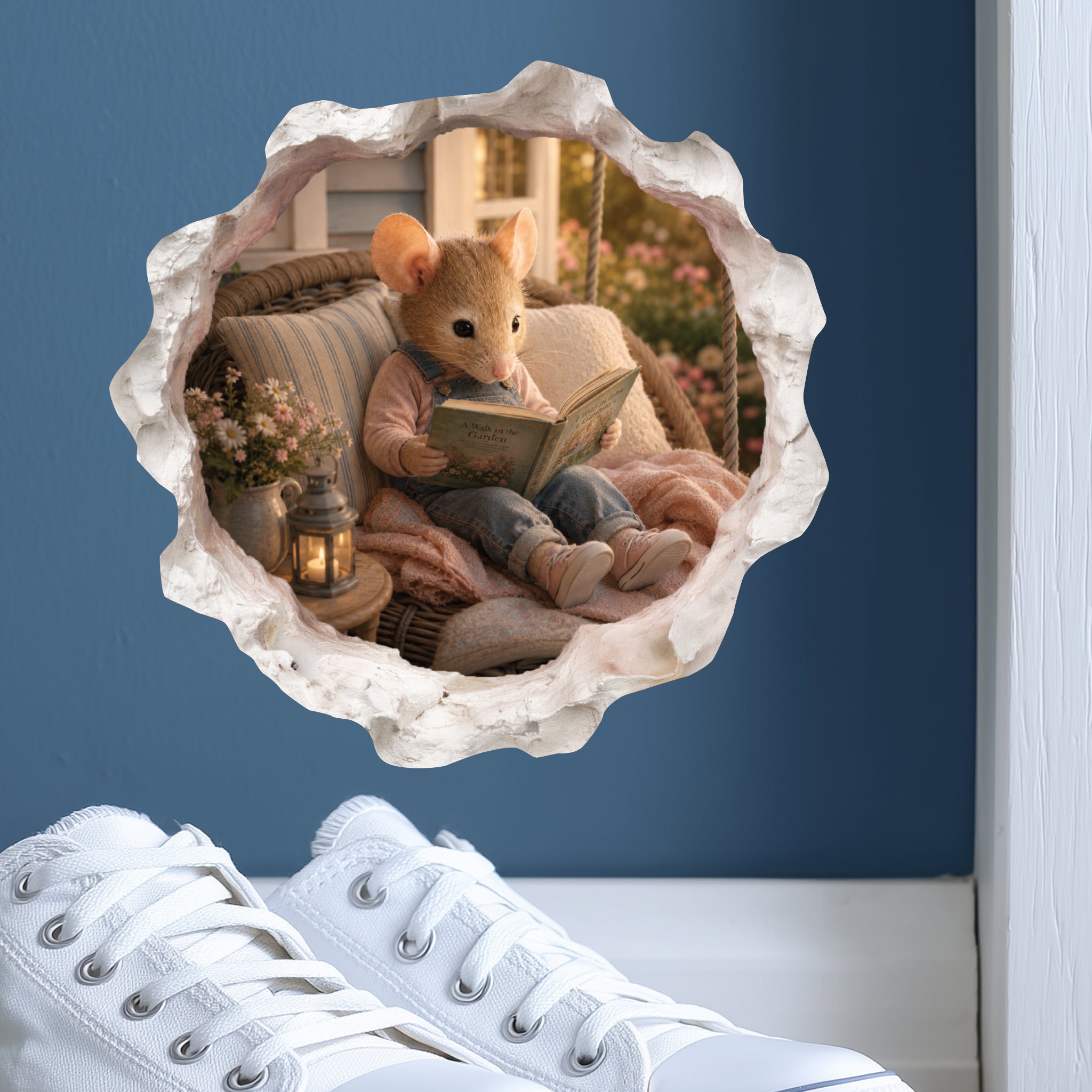 Reading Girl Mouse Hole Wall Decal