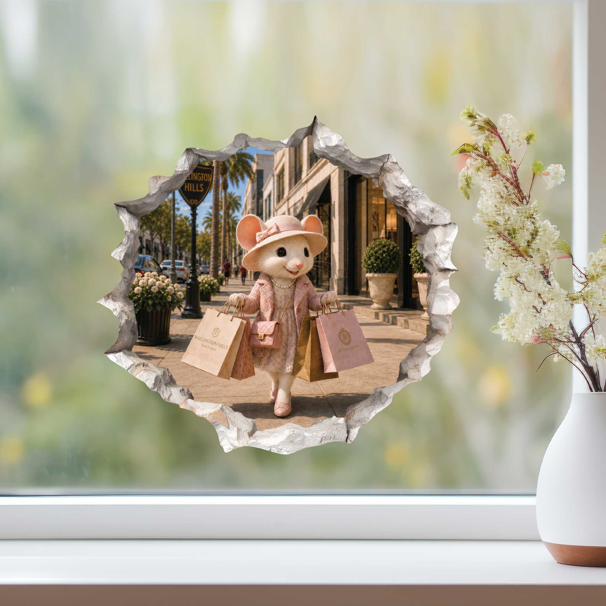 Shopping Shopper Girl Mouse Hole Decal