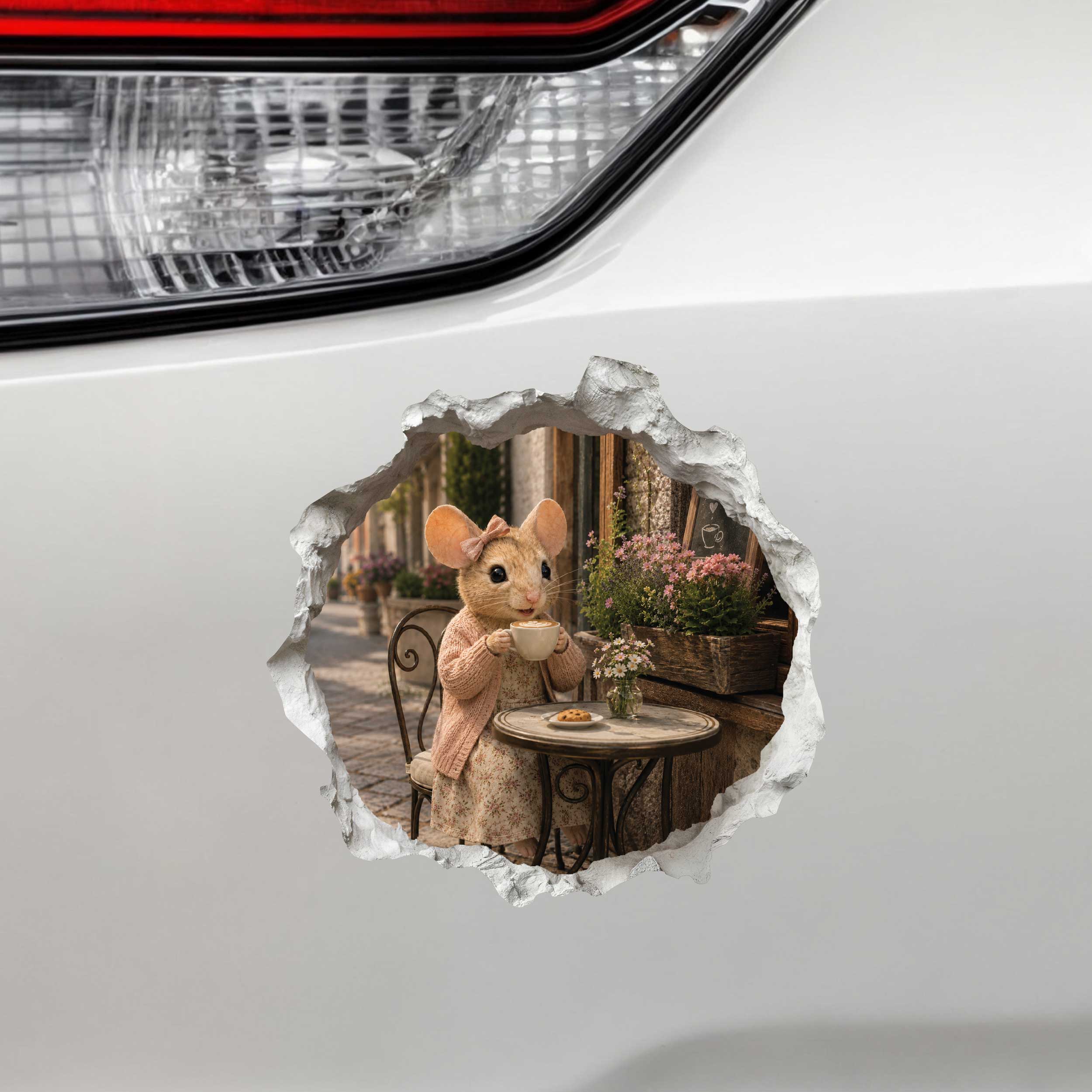 Coffee Break Cafe Girl Mouse Hole Decal