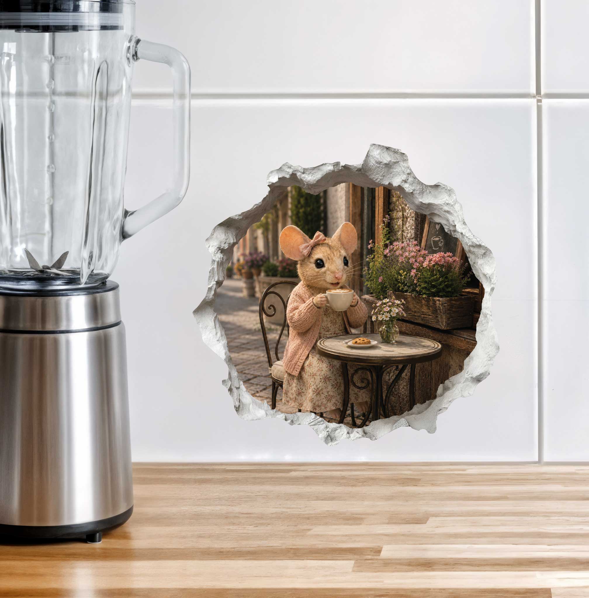 Coffee Break Cafe Girl Mouse Hole Decal