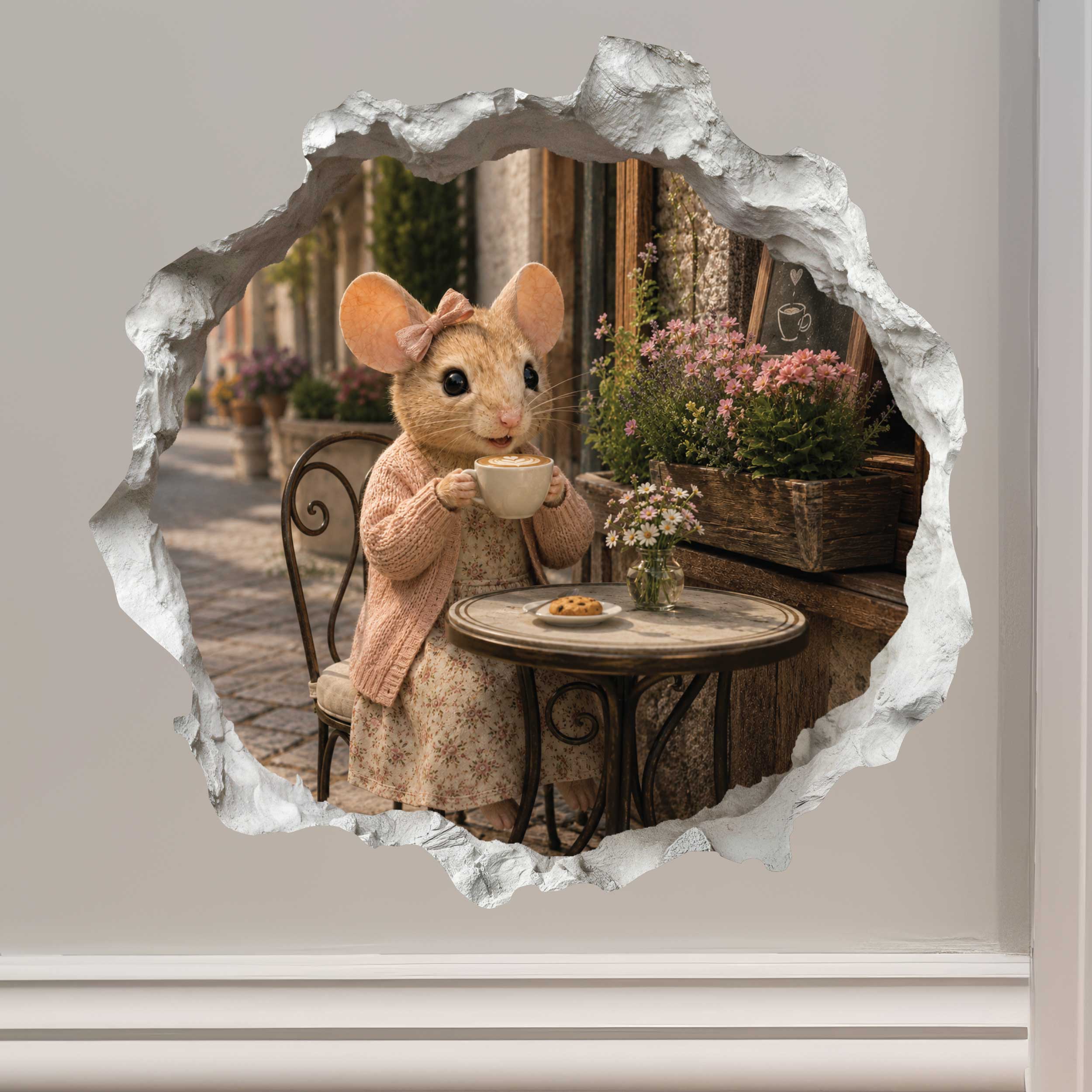 Coffee Break Cafe Girl Mouse Hole Decal