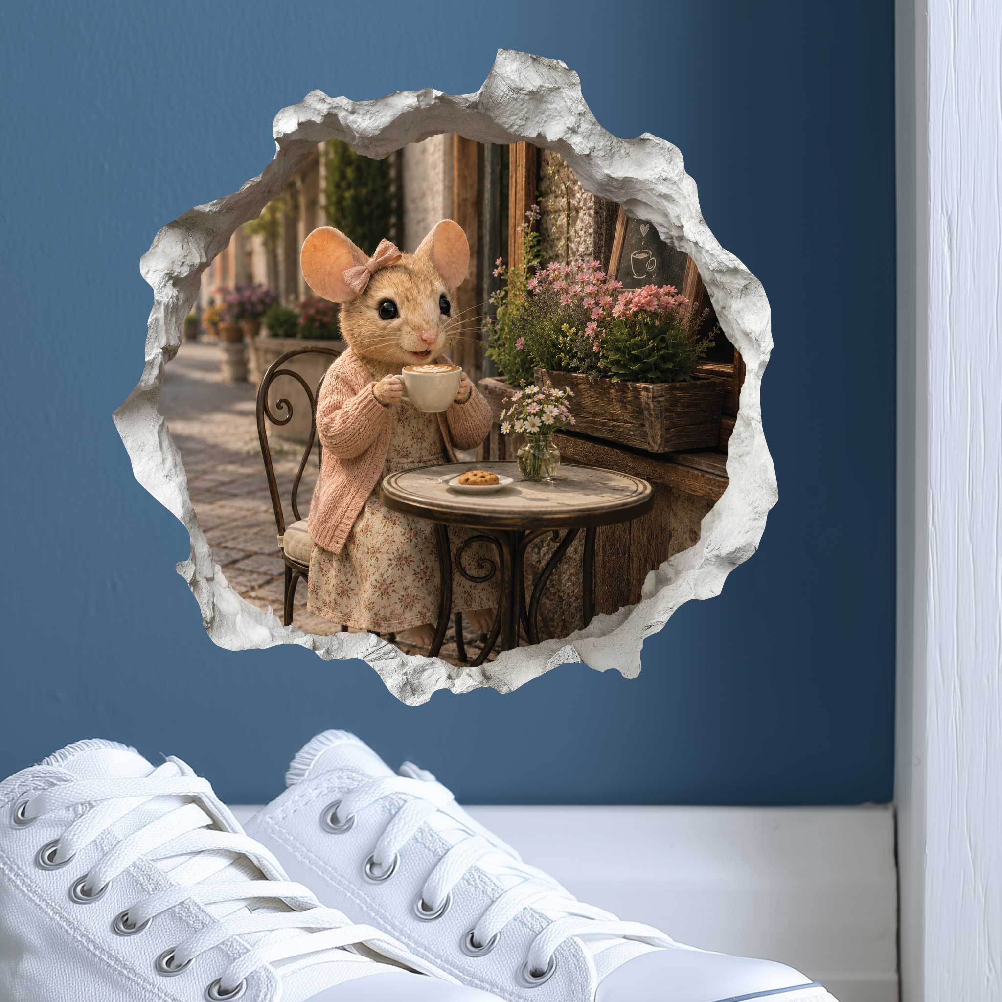 Coffee Break Cafe Girl Mouse Hole Decal