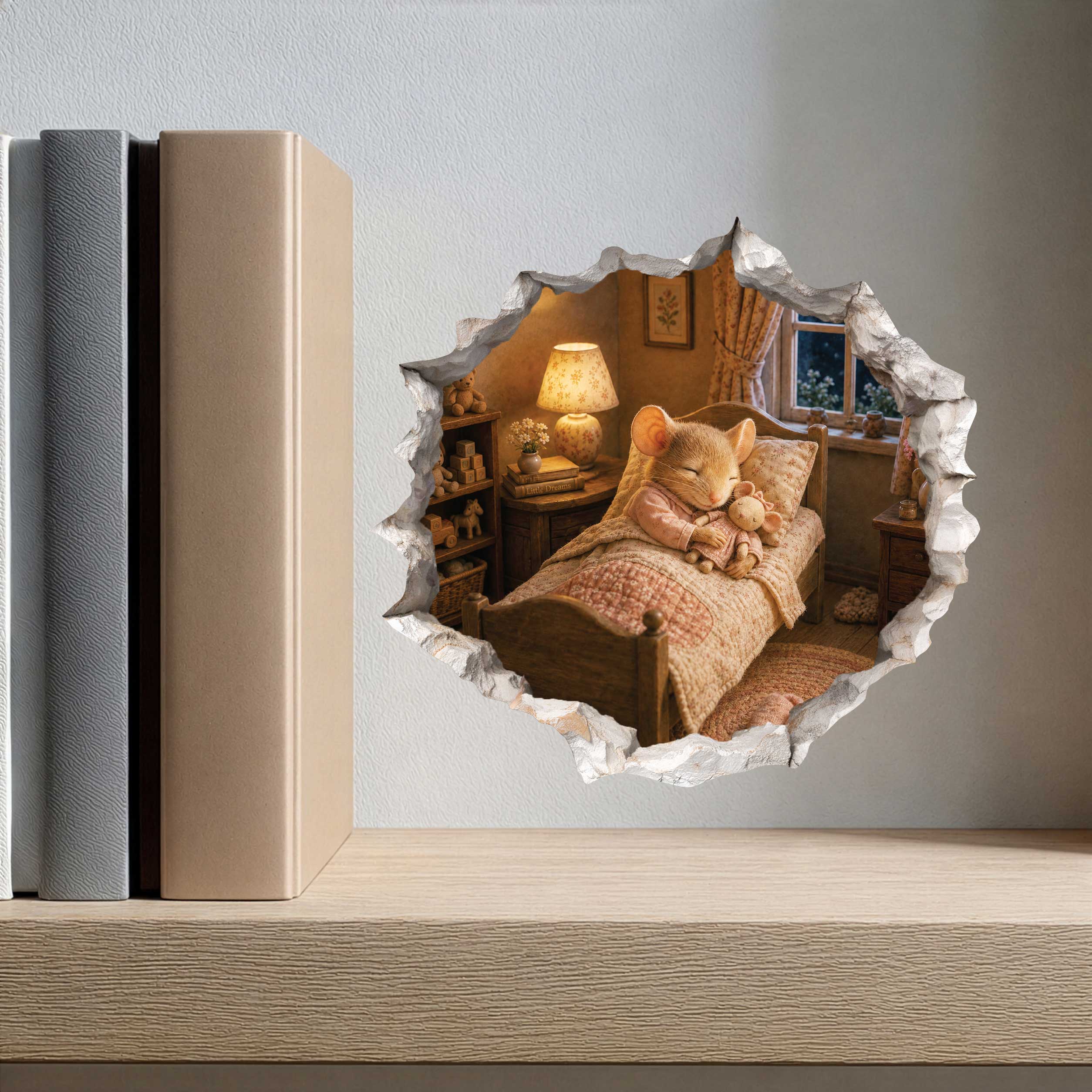 Sleeping Girl Mouse Hole Decal