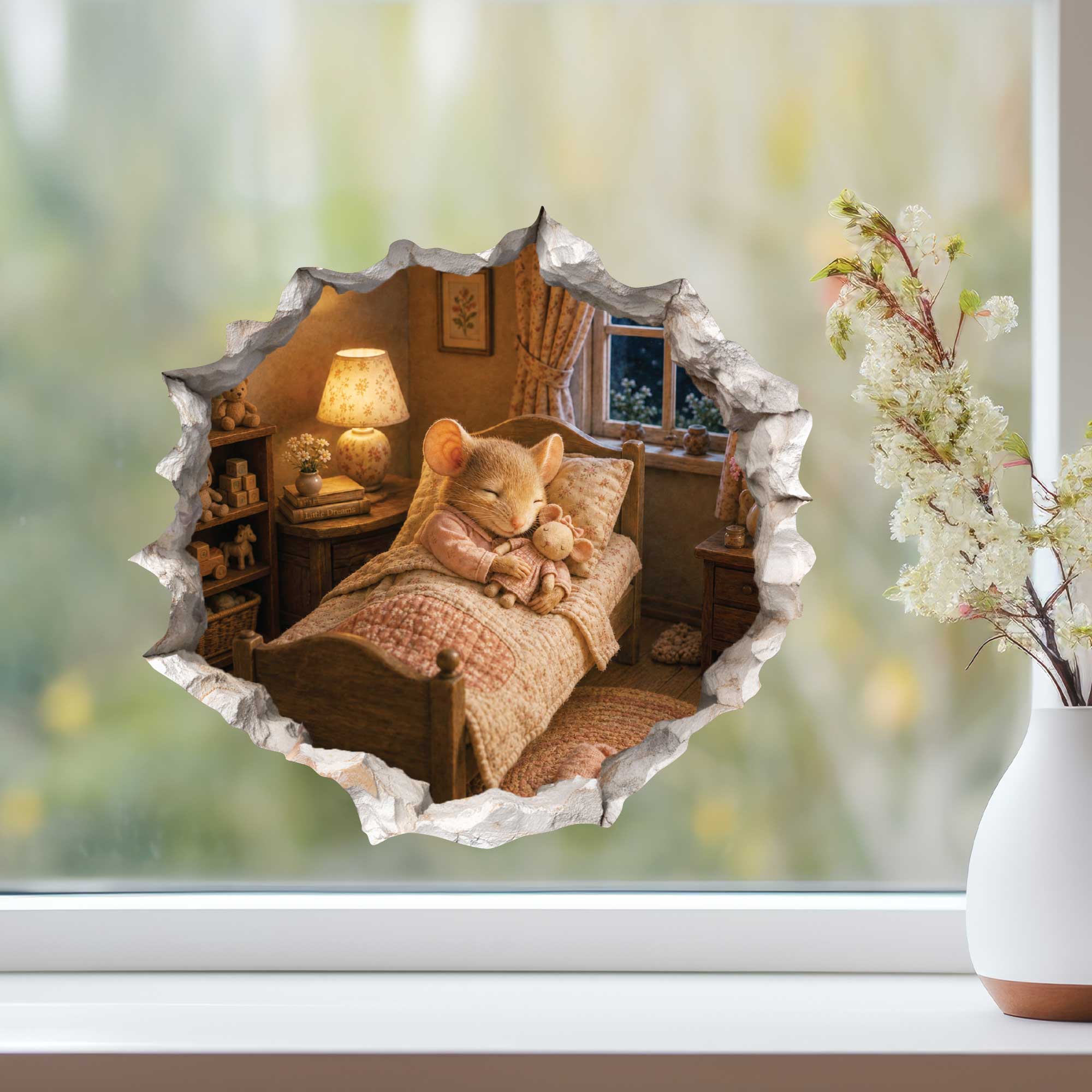 Sleeping Girl Mouse Hole Decal