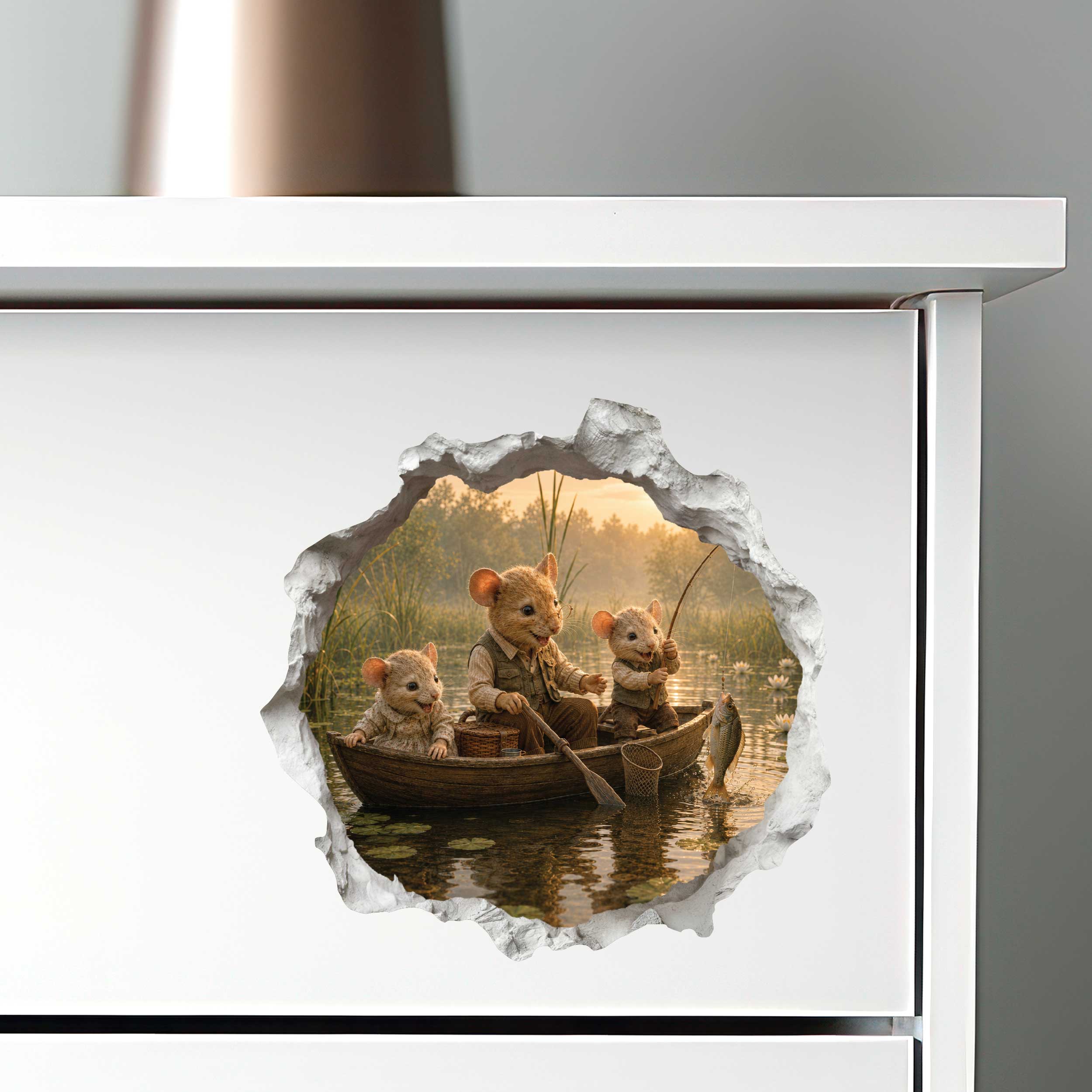 Grandpa and Grandkids Fishing Mouse Hole Decal