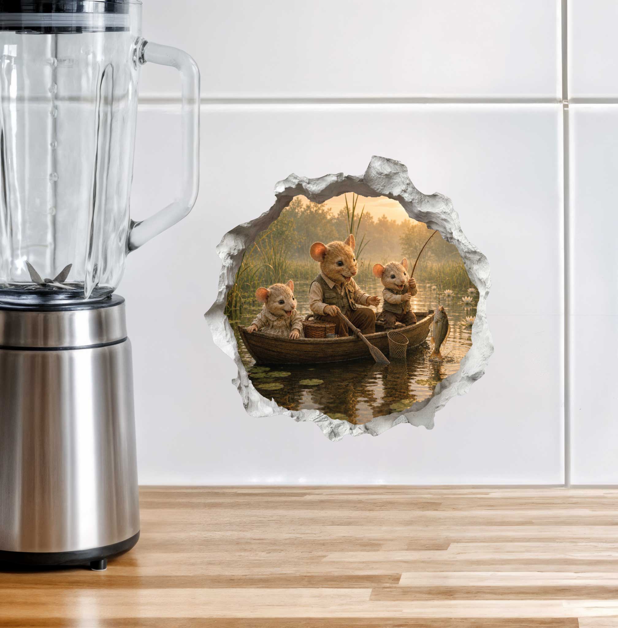 Grandpa and Grandkids Fishing Mouse Hole Decal