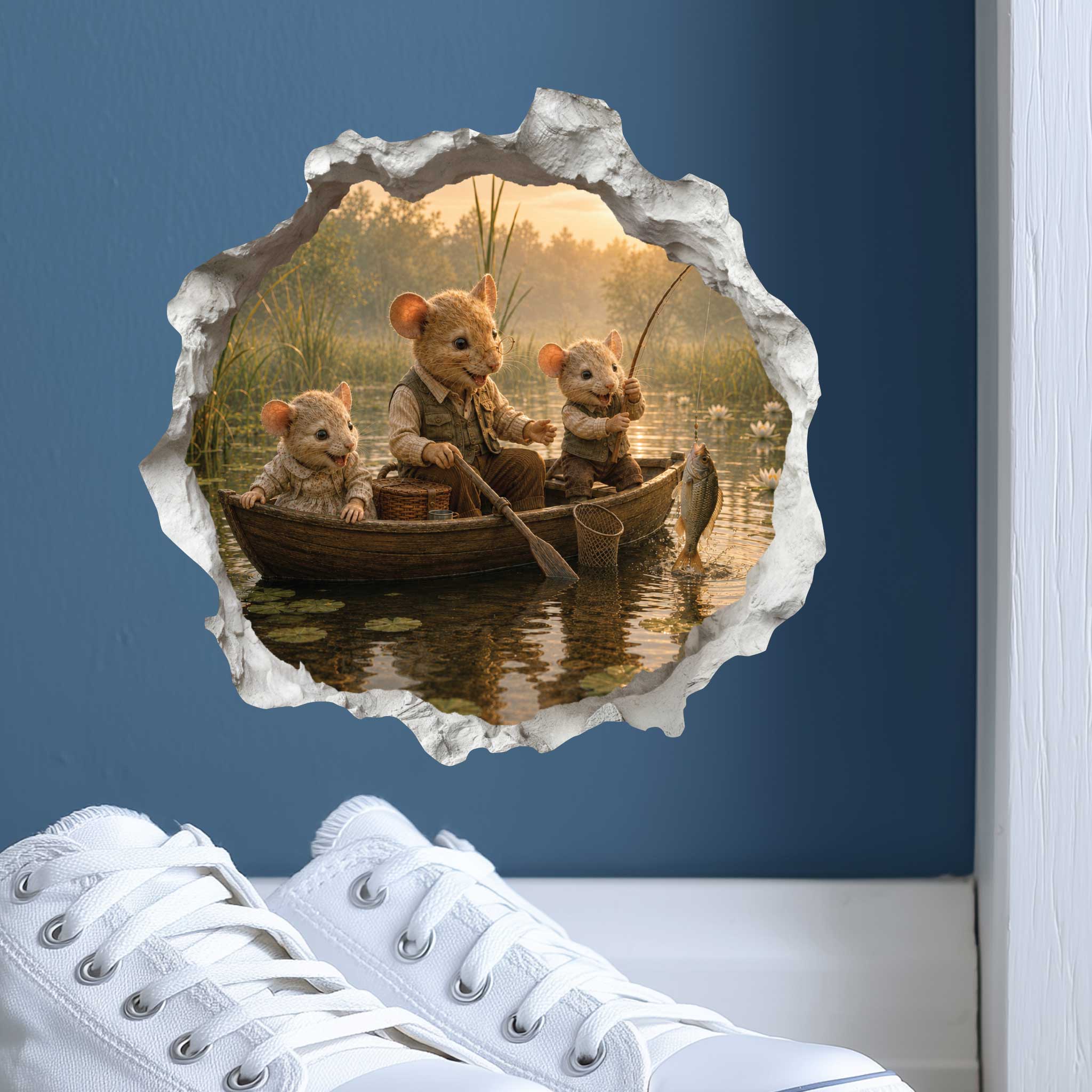 Grandpa and Grandkids Fishing Mouse Hole Decal