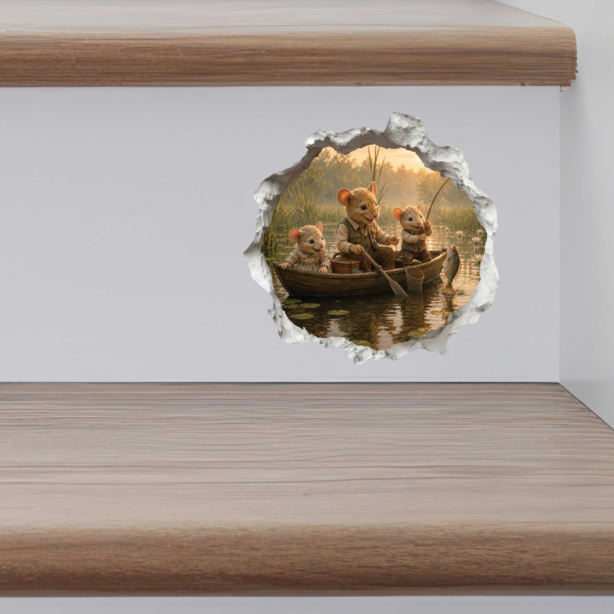 Grandpa and Grandkids Fishing Mouse Hole Decal