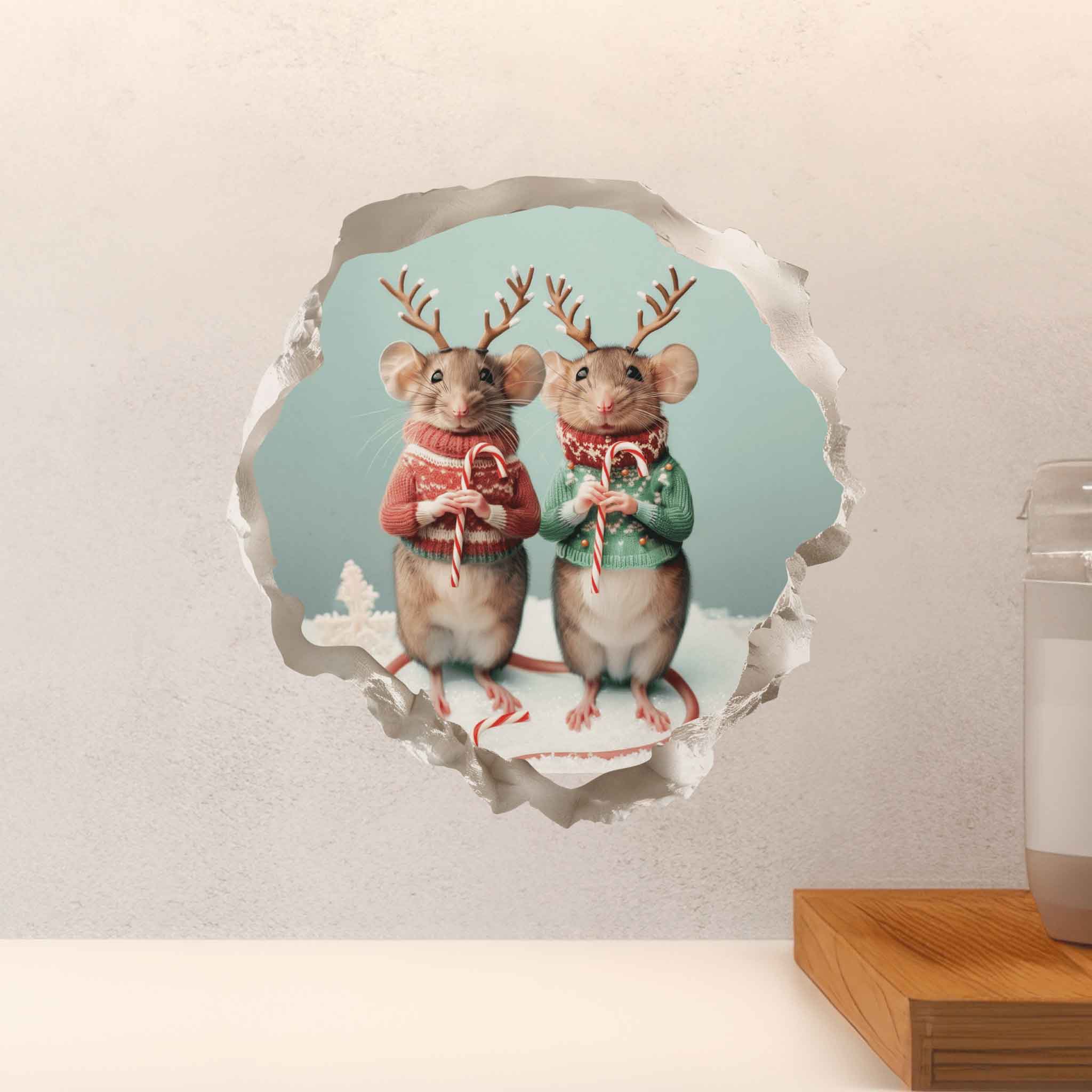 Christmas Jackalope Mouse Hole Decal - My Wonderful Walls