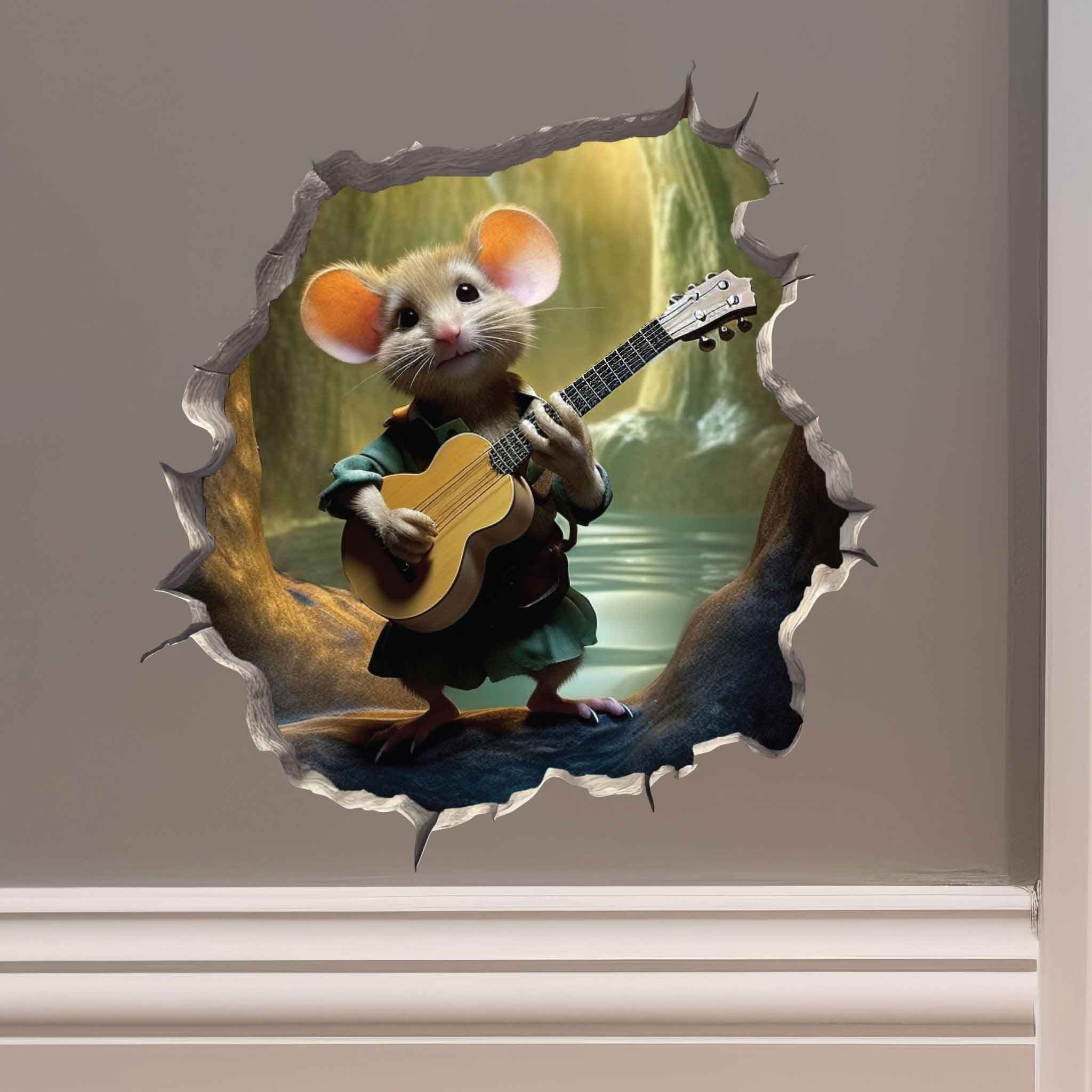 Guitar - Playing Mouse Hole Decal - My Wonderful Walls