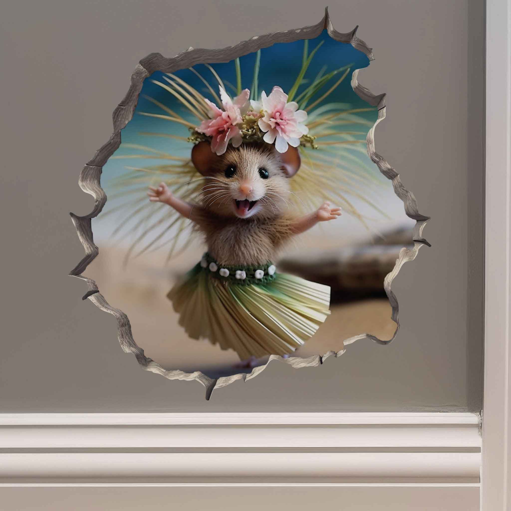 Hula Mouse in Mouse Hole Decal - My Wonderful Walls