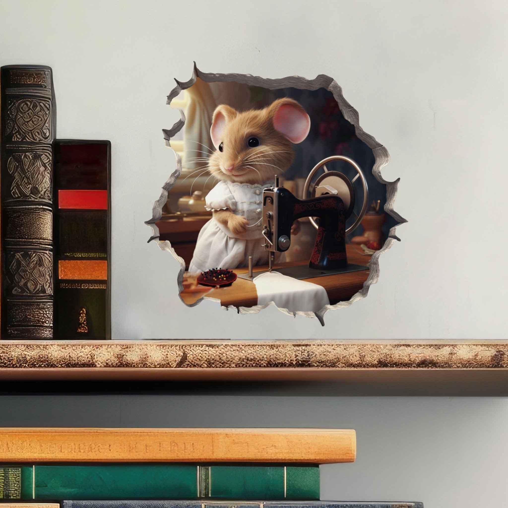 Seamstress Mouse in Mouse Hole Decal - My Wonderful Walls