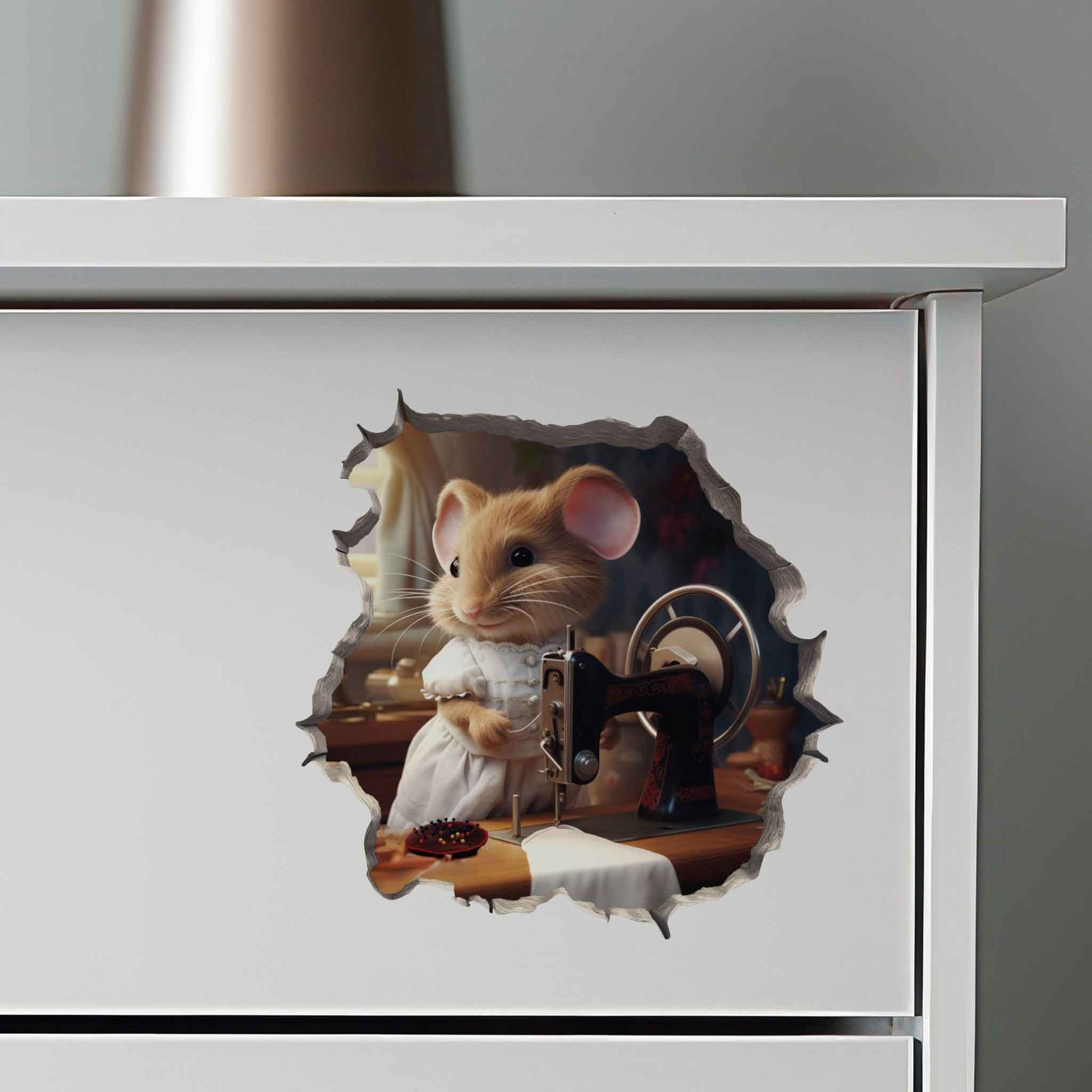 Seamstress Mouse in Mouse Hole Decal - My Wonderful Walls