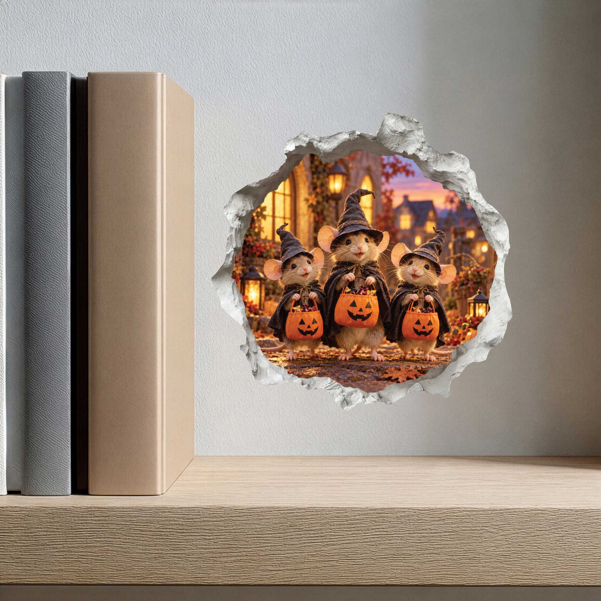 Halloween Trick-or-Treating Witches Mouse Hole Decal