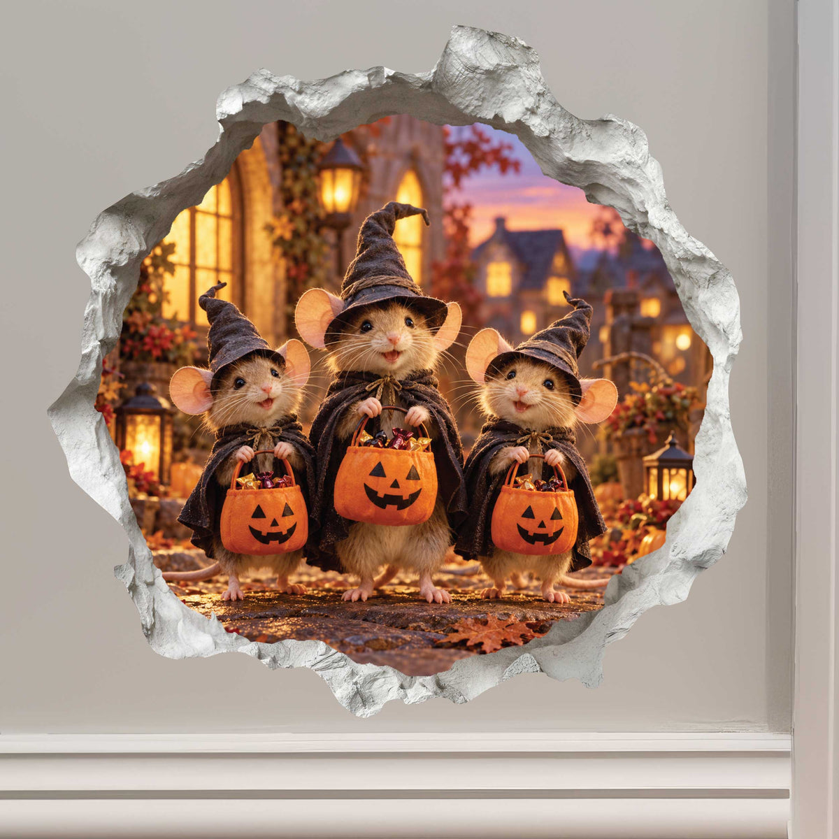 Halloween Trick-or-Treating Witches Mouse Hole Decal