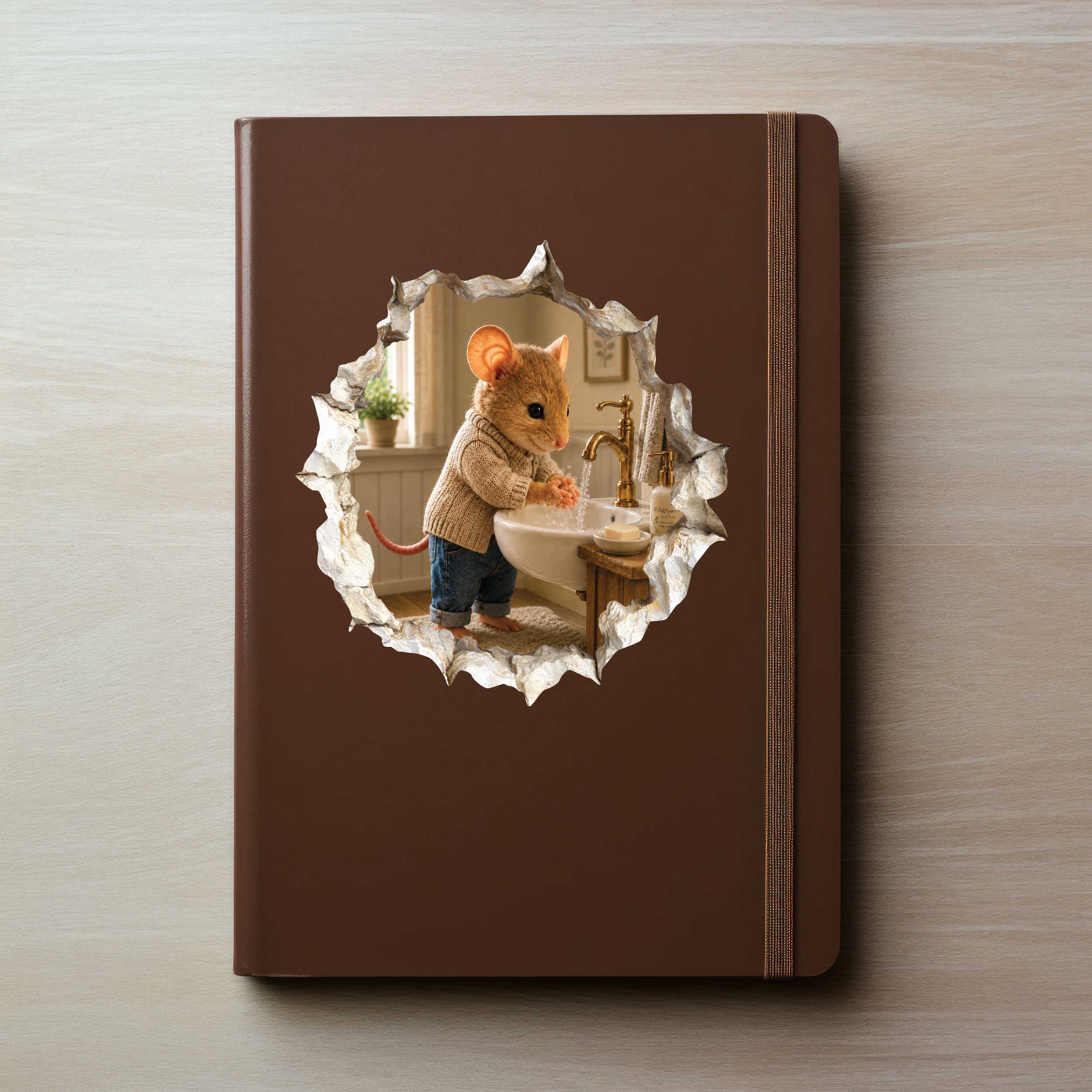 Hand Washing Bathroom Mouse in Mouse Hole Decal