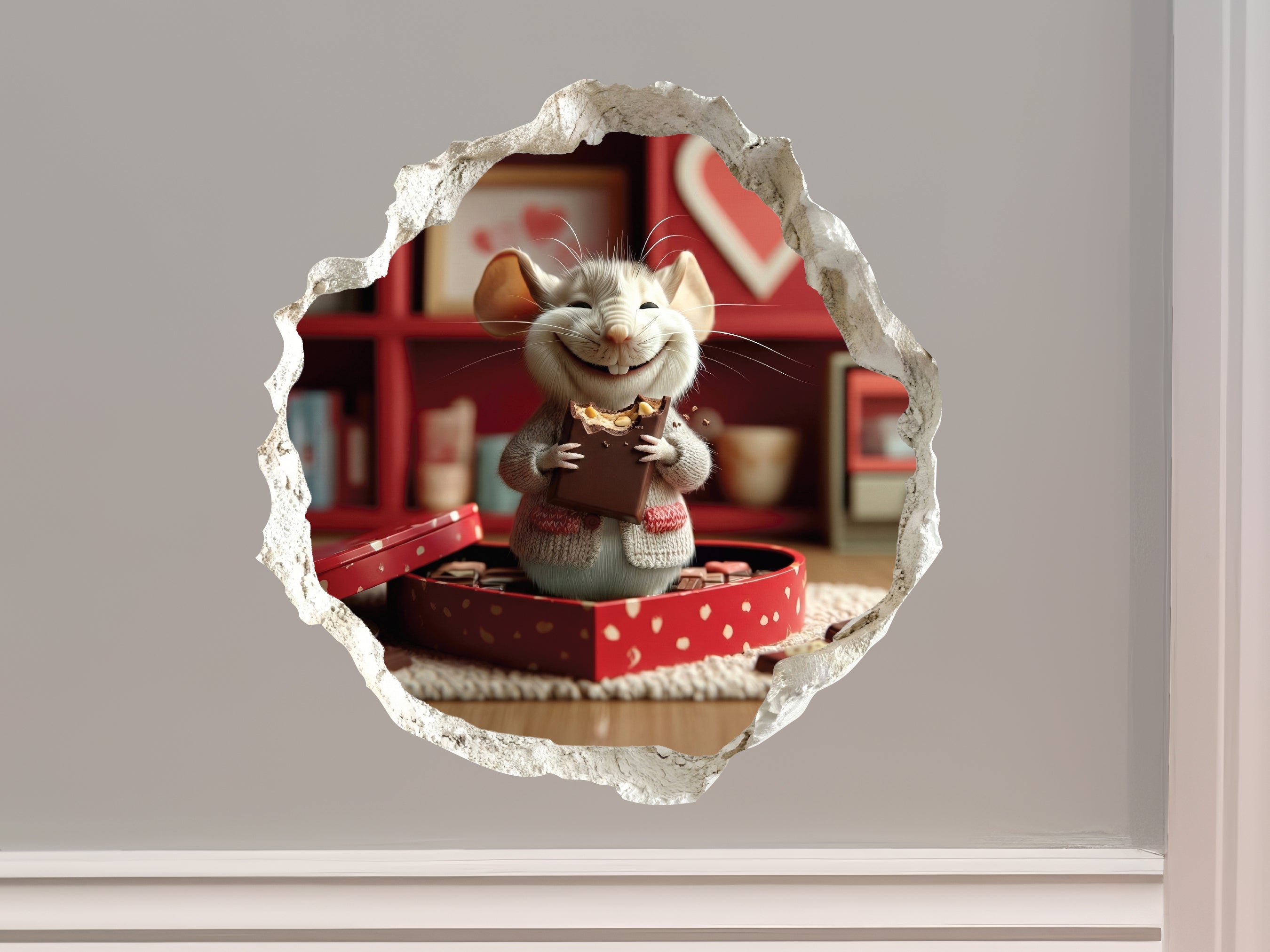 Valentine's Day Chocolate Mouse Hole Decal