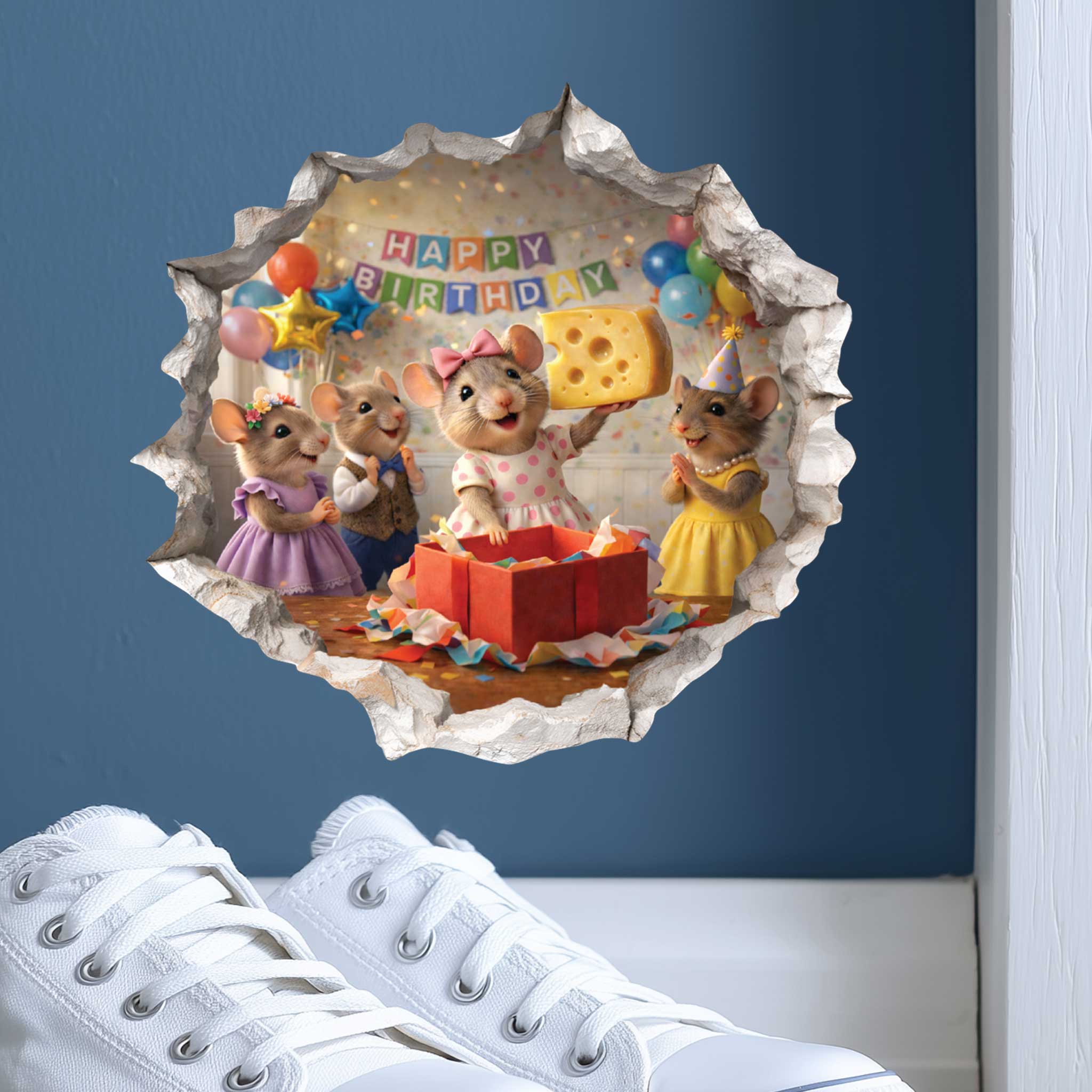 Birthday Present Surprise Mouse Hole Decal