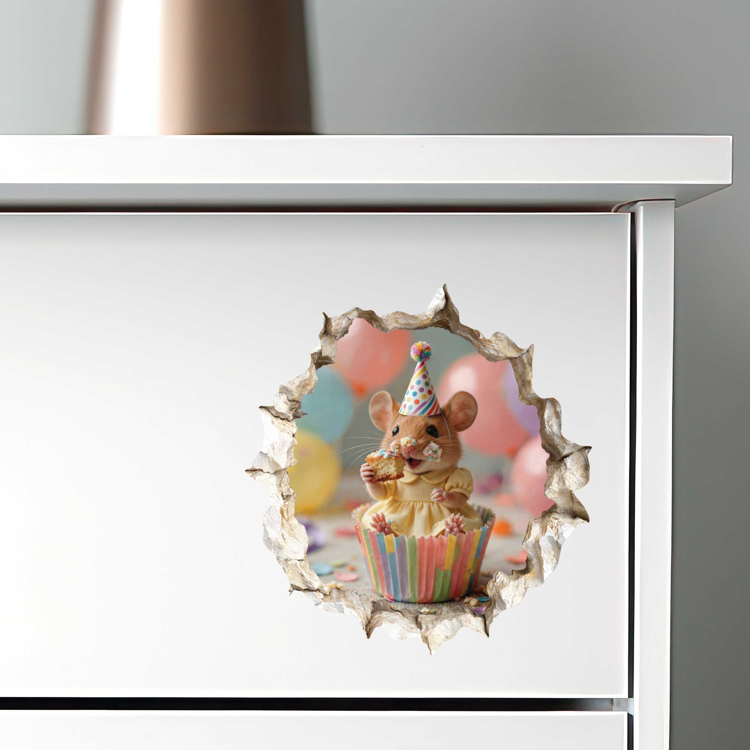Birthday Cupcake Cutie Mouse Hole Decal