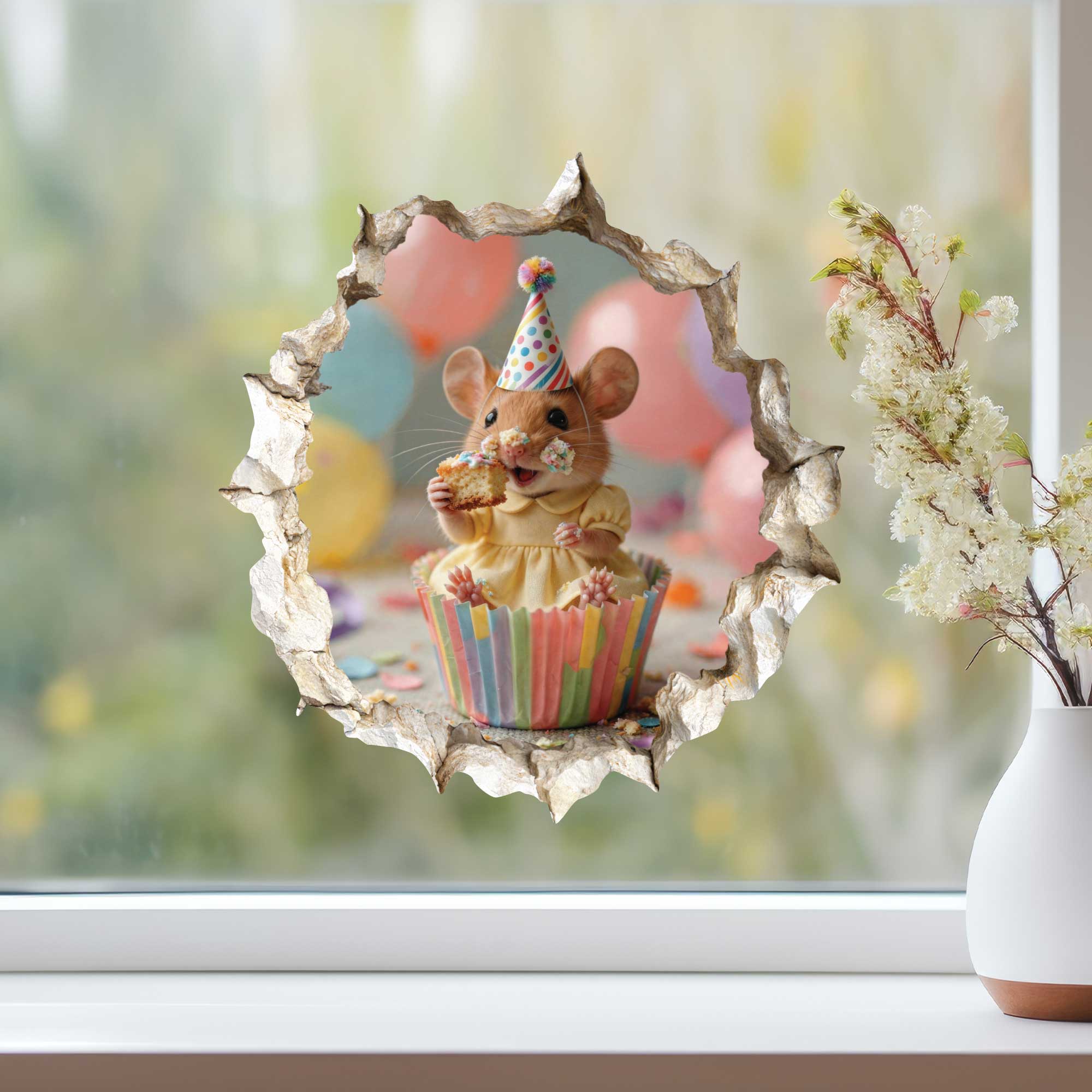 Birthday Cupcake Cutie Mouse Hole Decal