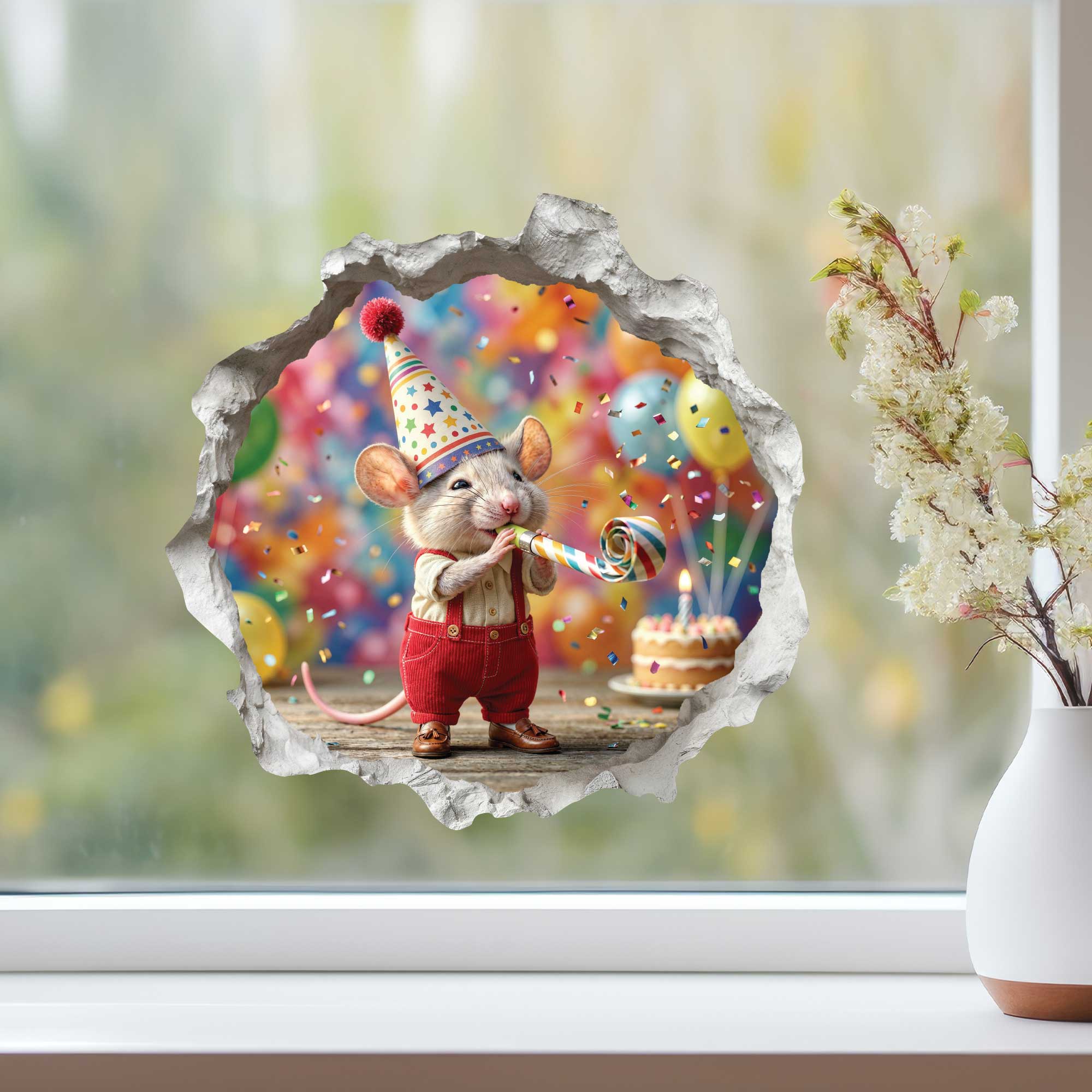 Birthday Celebration Mouse Hole Decal