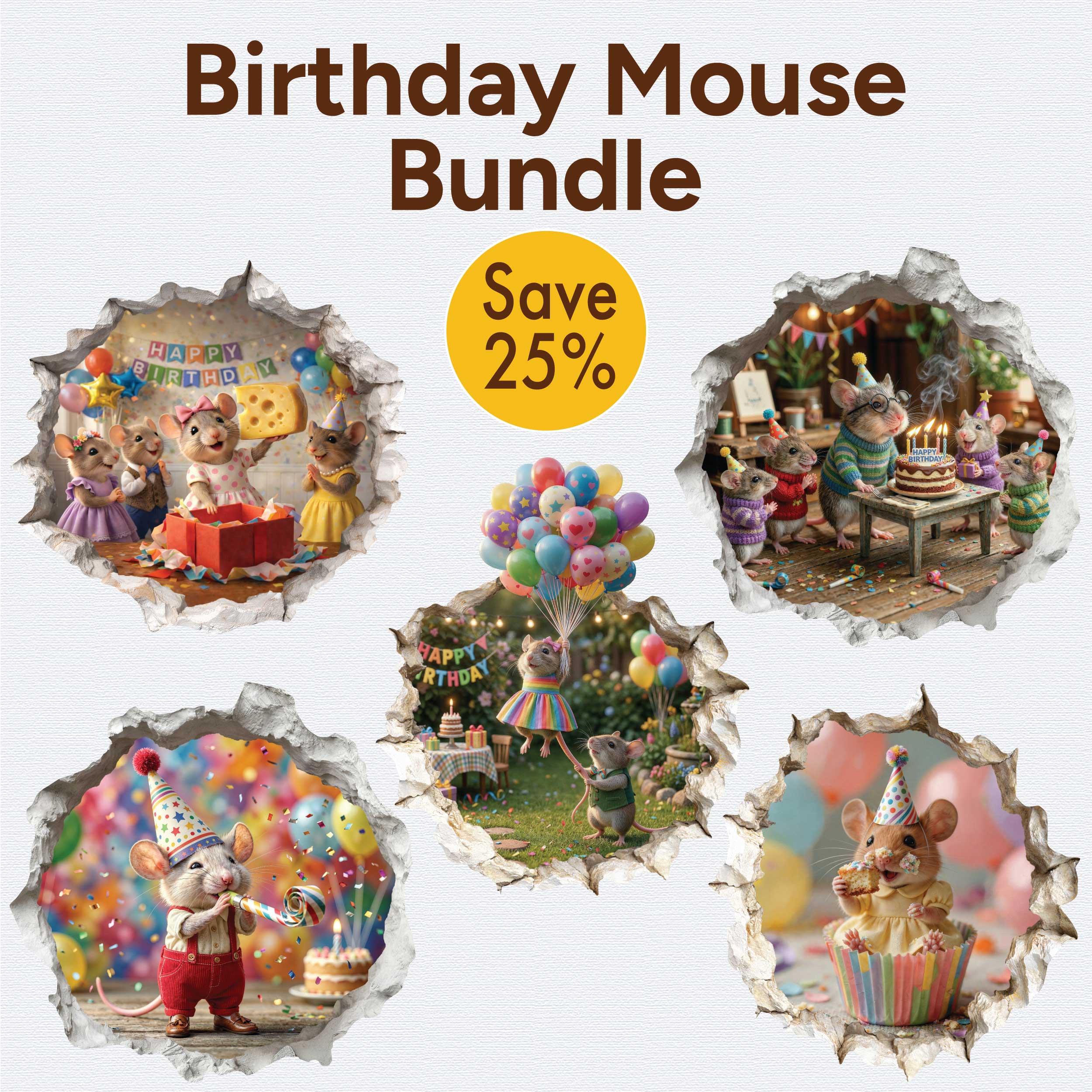 Birthday Friends Mouse Hole Decal Bundle