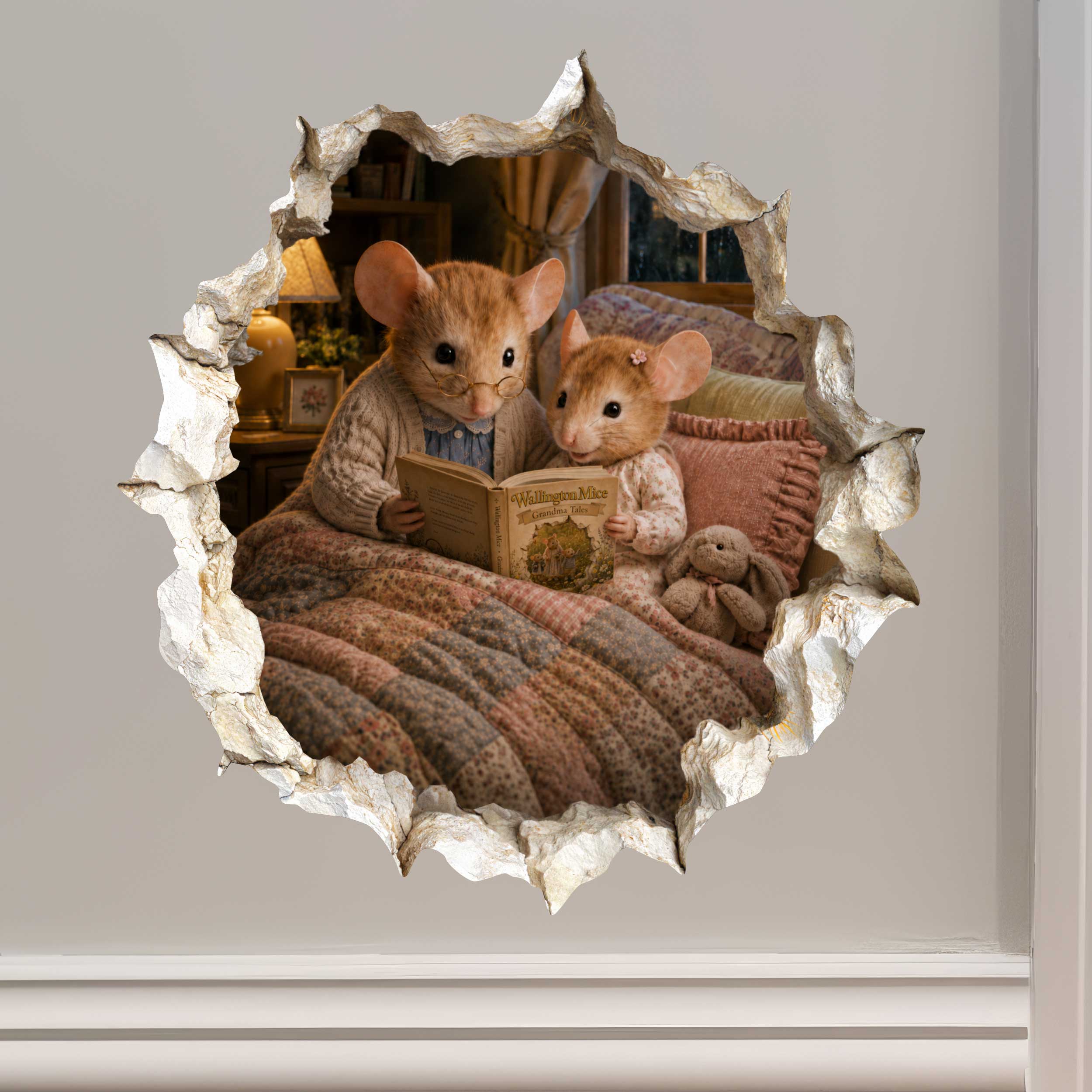 Granddaughter and Grandma Bedtime Story Mouse Hole Decal