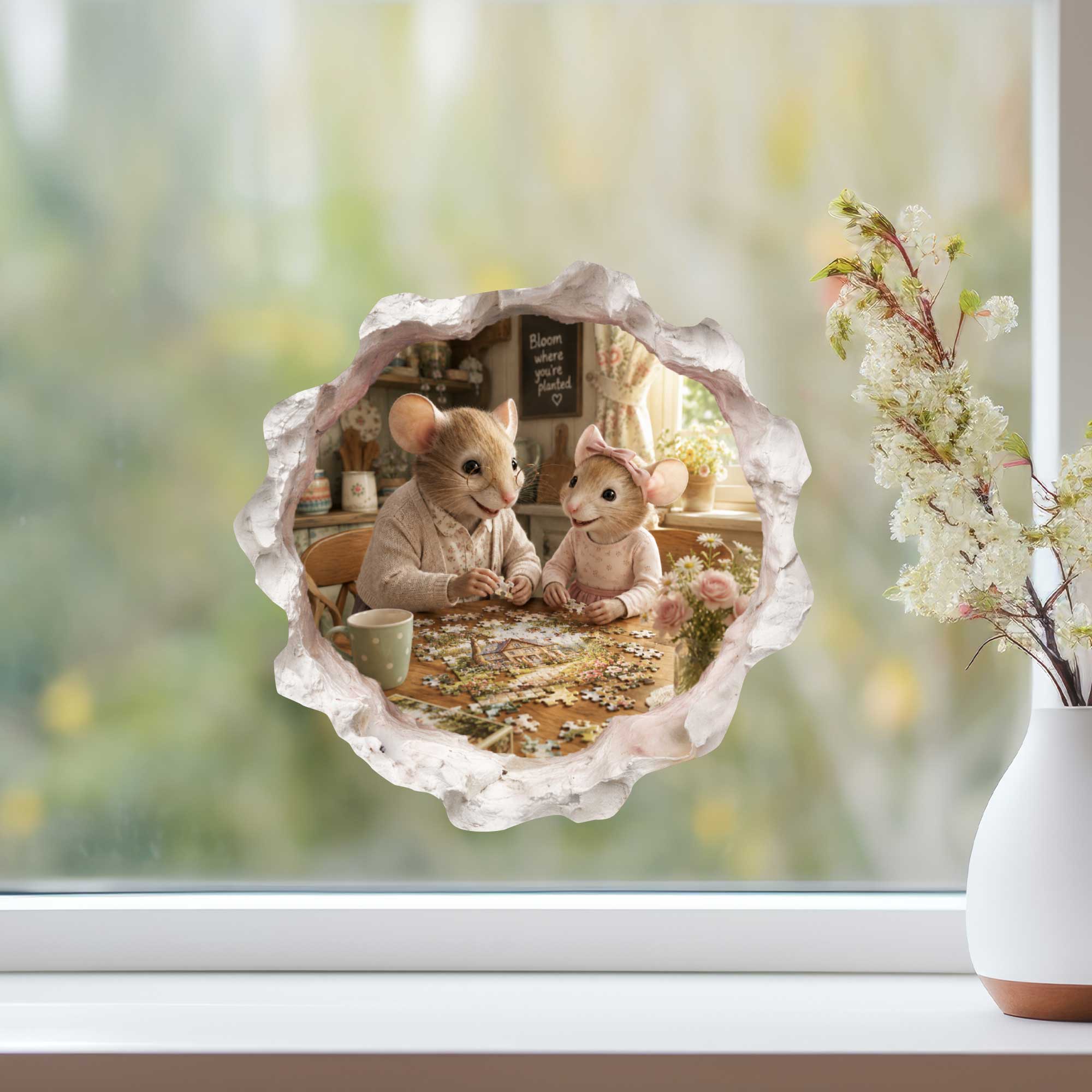 Granddaughter and Grandma Puzzle Time Mouse Hole Decal